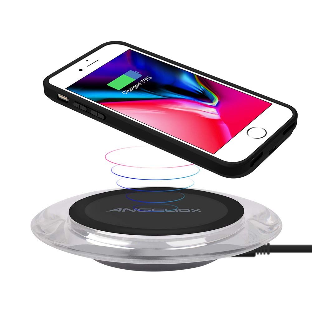 Fast Qi Wireless Charger Pad with Wireless Charging Receiver Case - Compatible with iPhone 7/6s/6/Xs Max/X & All Qi-Enabled Devices | ANGELIOX Cordless Charging Mat | Perfect for Home, Office & Travel Use