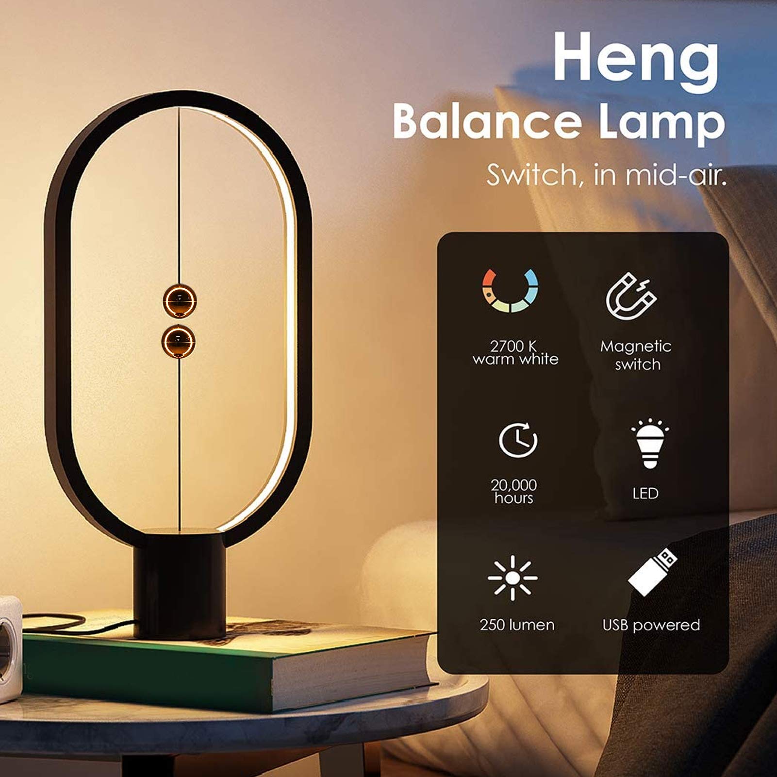 Atyhao Heng Magnetic Levitation Balance Lamp - Smart LED Floating Night Light for Home, Dorm, Office Desk | Creative Birthday Gift & Modern Decor | Perfect for Bedroom, Study, and Relaxation