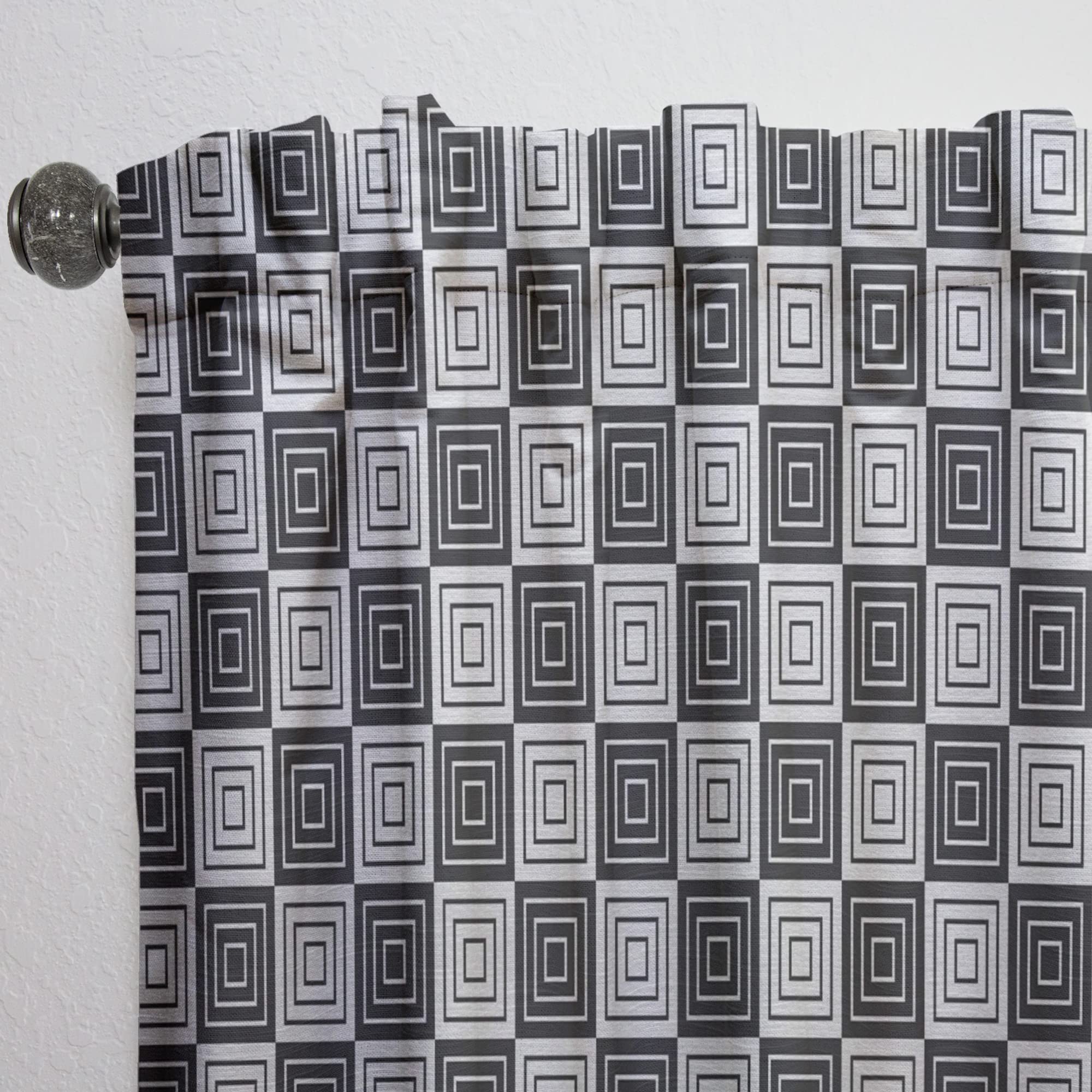 DesignQ Monochrome Geometric Pattern XI Thermal Insulated Curtains - Single Panel 52x63 - Perfect for Bedroom & Living Room Blackout Drapes