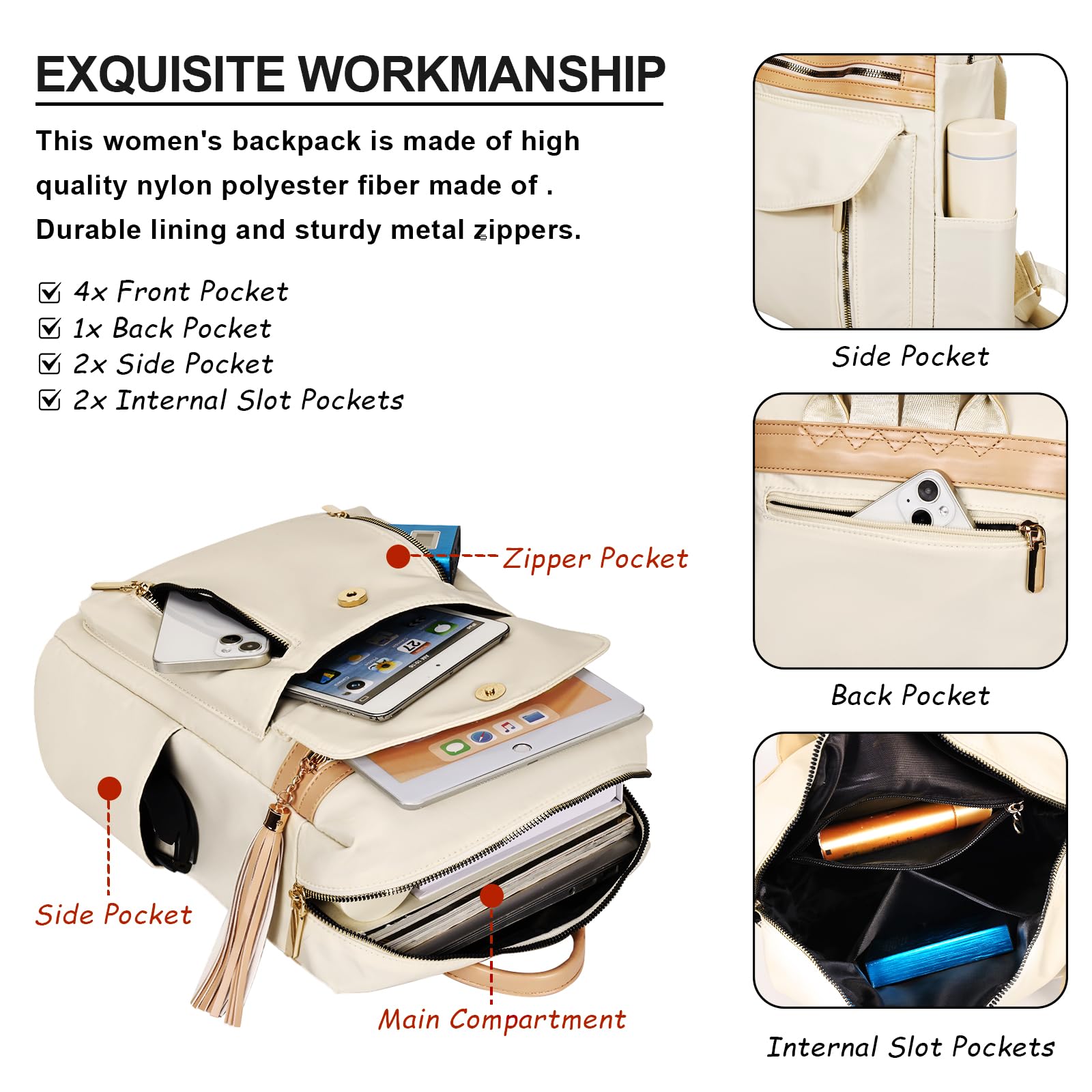 Leathario Women's Small Backpack Purse - 13 Inch Laptop Backpack for Work & Travel - Lightweight Nylon Casual Daypack for Daily Use - Perfect for Office, Commuting & Weekend Getaways