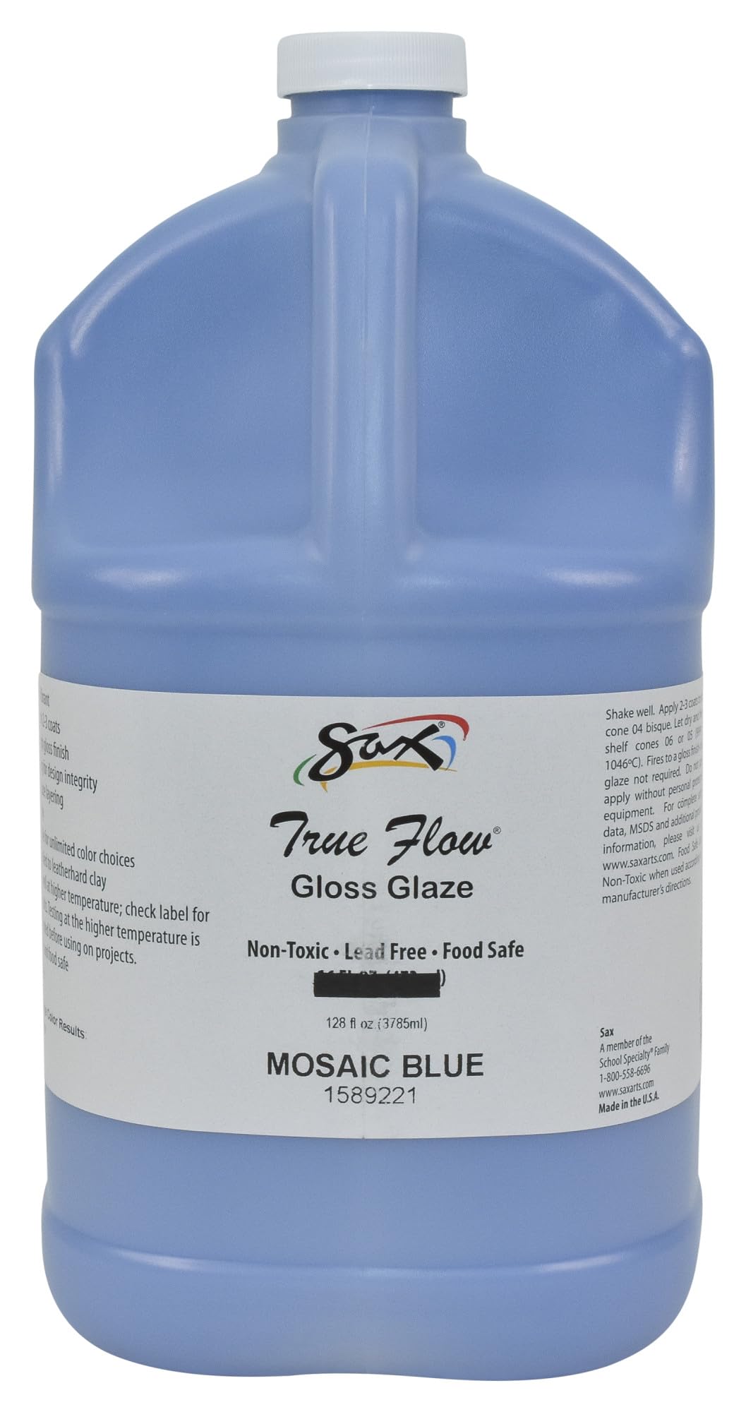 Sax True Flow Gloss Glaze - Mosaic Blue 1 Gallon | High-Gloss Ceramic Coating for DIY Pottery, Art Projects & Home Decor