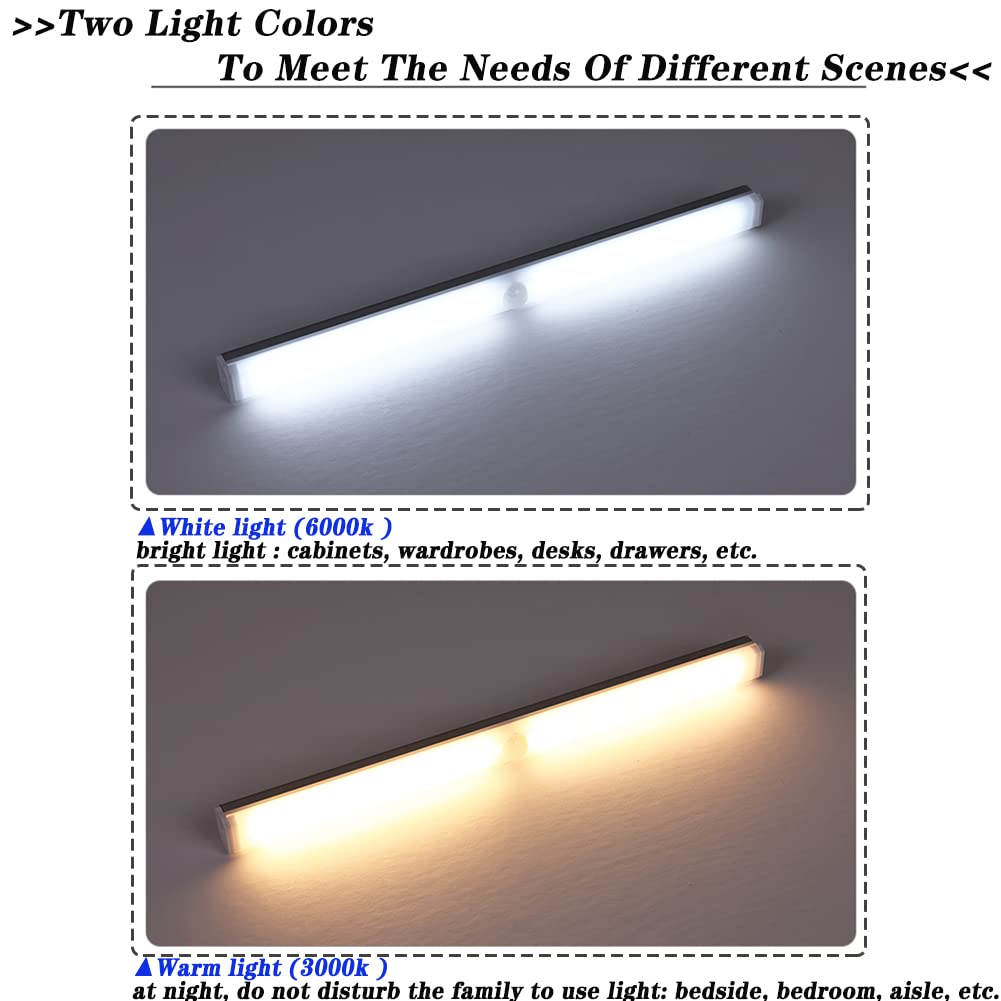 14 LED Motion Sensor Light Indoor - USB Dimmable Closet Light, Under Cabinet Lighting with Magnetic Base - Stick-On Anywhere Night Light for Wardrobe, Stairs, Bedroom, Hallway & Kitchen (2 Pack, Warm White) - Perfect for Dark Spaces, Safety Lighting & Energy-Efficient Home Use