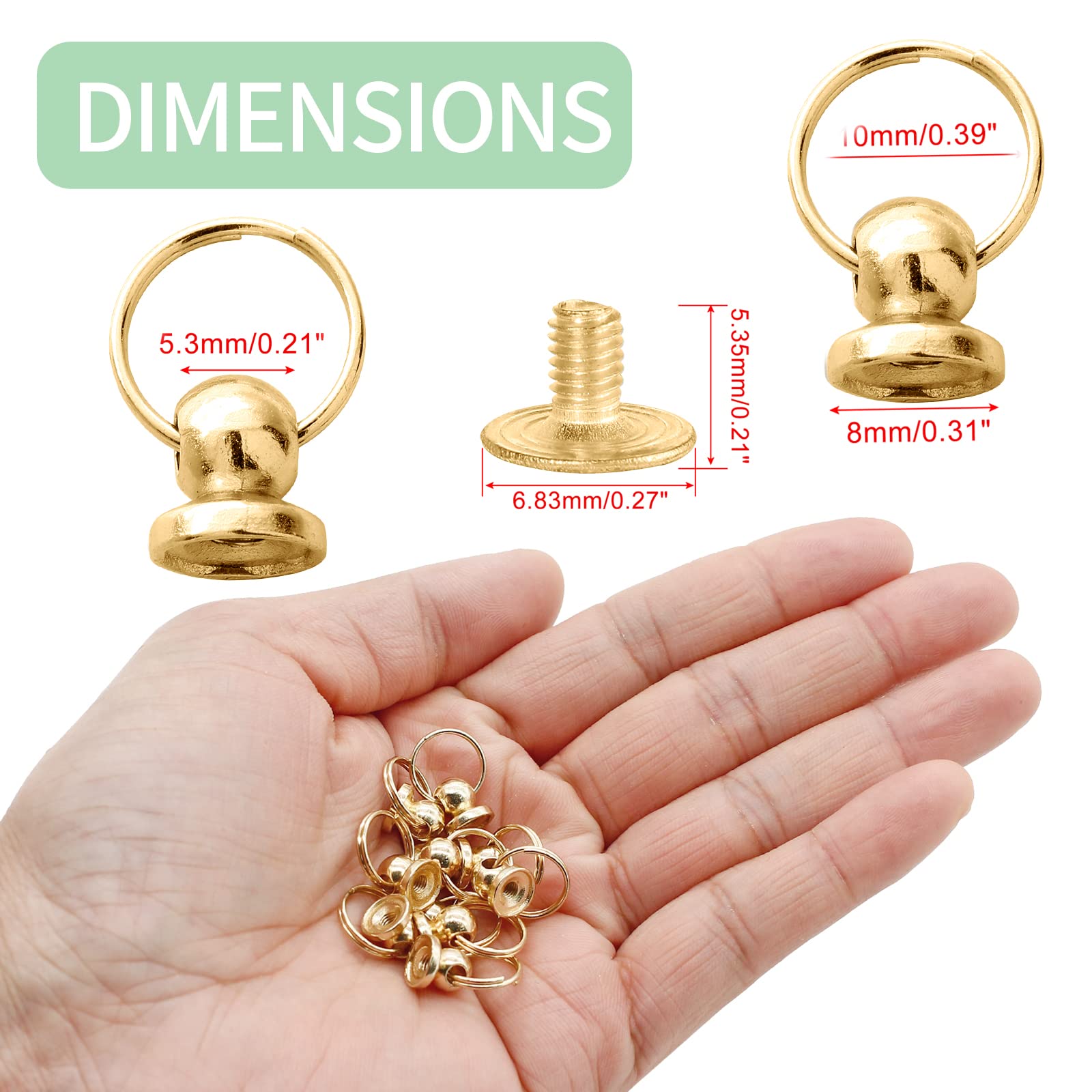 60Pcs Gold Screwback Round Head Rivet 8mm with Pull Ring - DIY Leather Craft Accessories for Purse, Handbag, Phone Case & Clothing | Perfect for Leatherworking, Fashion Design and DIY Projects