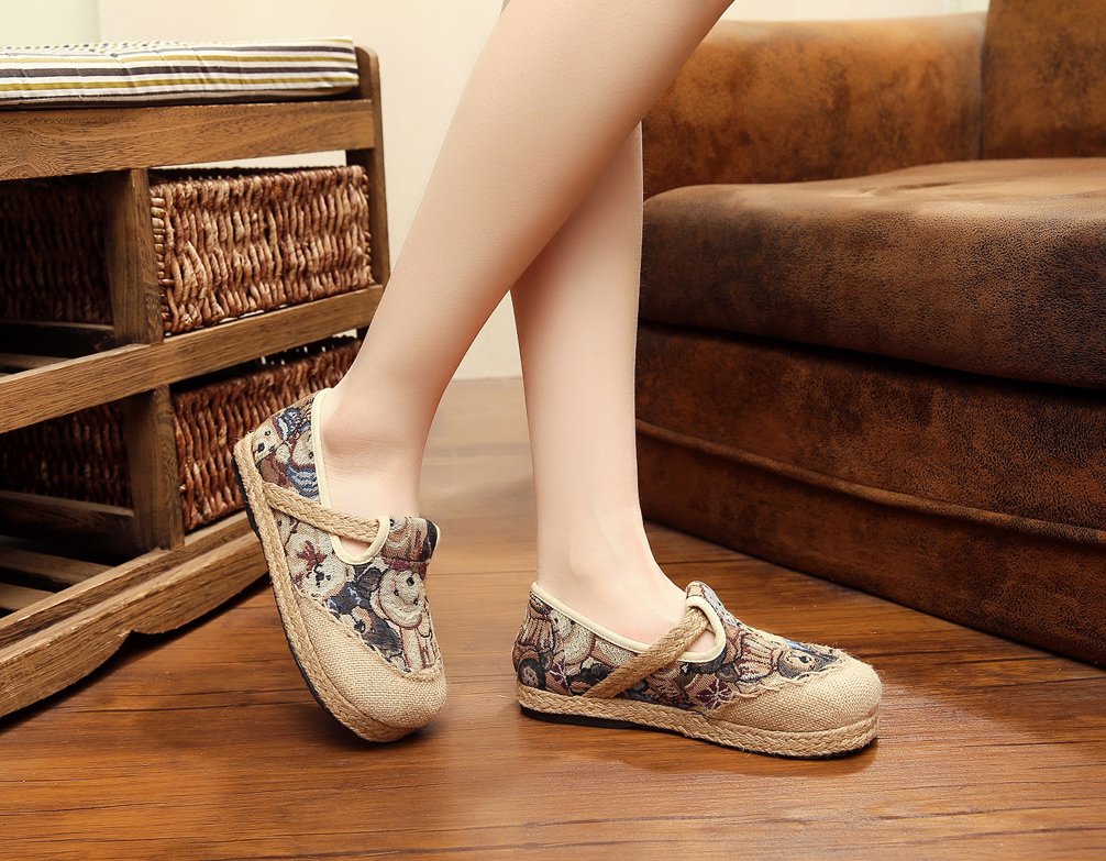 Comfortable Women's Loafers - Anti-Slip Bear Pattern Canvas Slip-On Flats | Casual Walking Shoes for Work, Travel & Everyday Wear