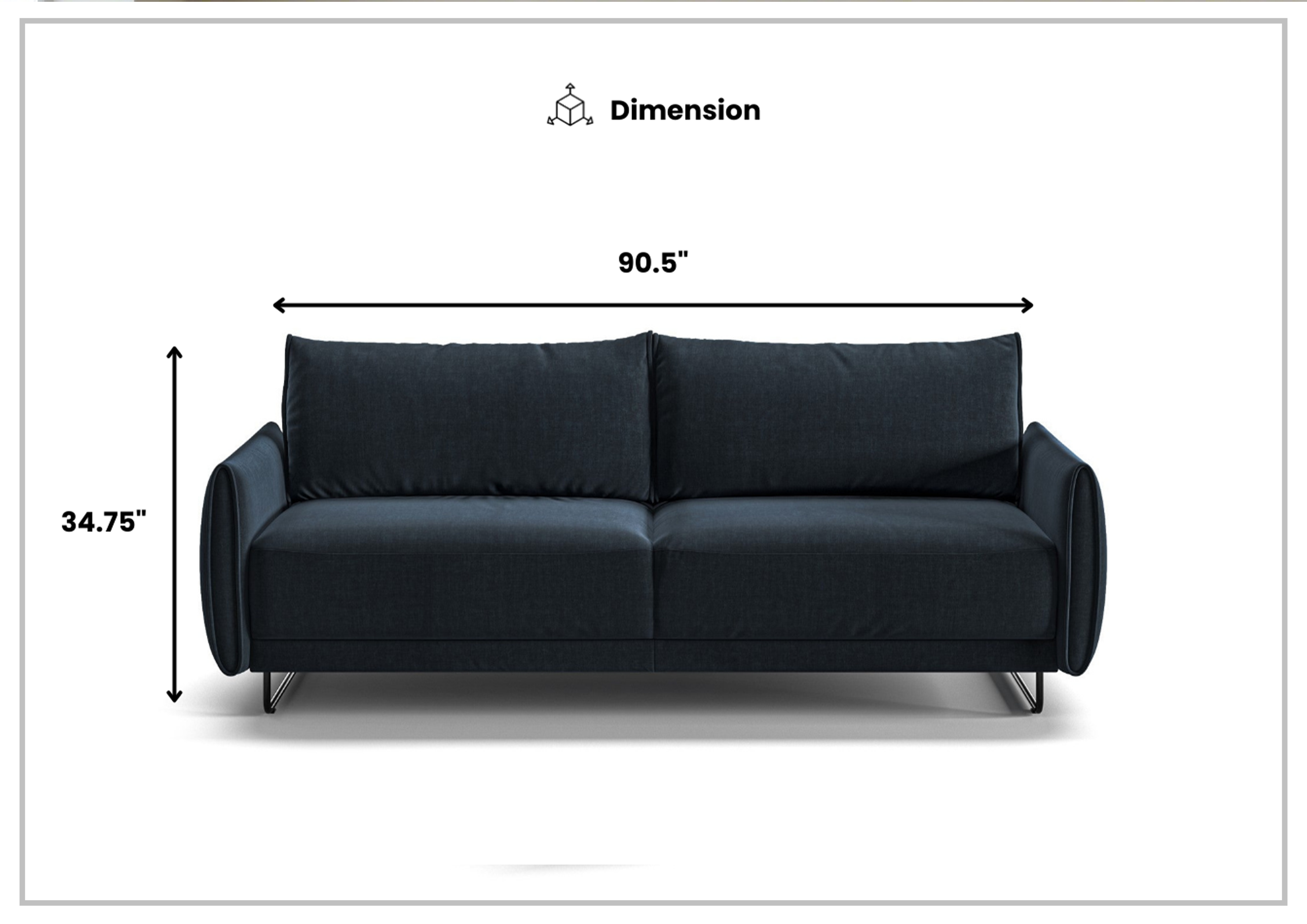 Luonto Dolphin Fabric Full XL Sofa Sleeper with High Black Legs - Convertible Sleeper Sofa for Small Spaces, Guest Room & Living Room Furniture