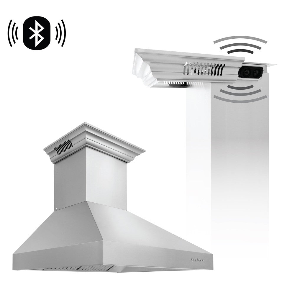 ZLINE Professional Stainless Steel Wall Mount Range Hood with Built-in CrownSound Bluetooth Speakers (697CRN BT) - Perfect for Modern Kitchens & Open-Concept Living Spaces