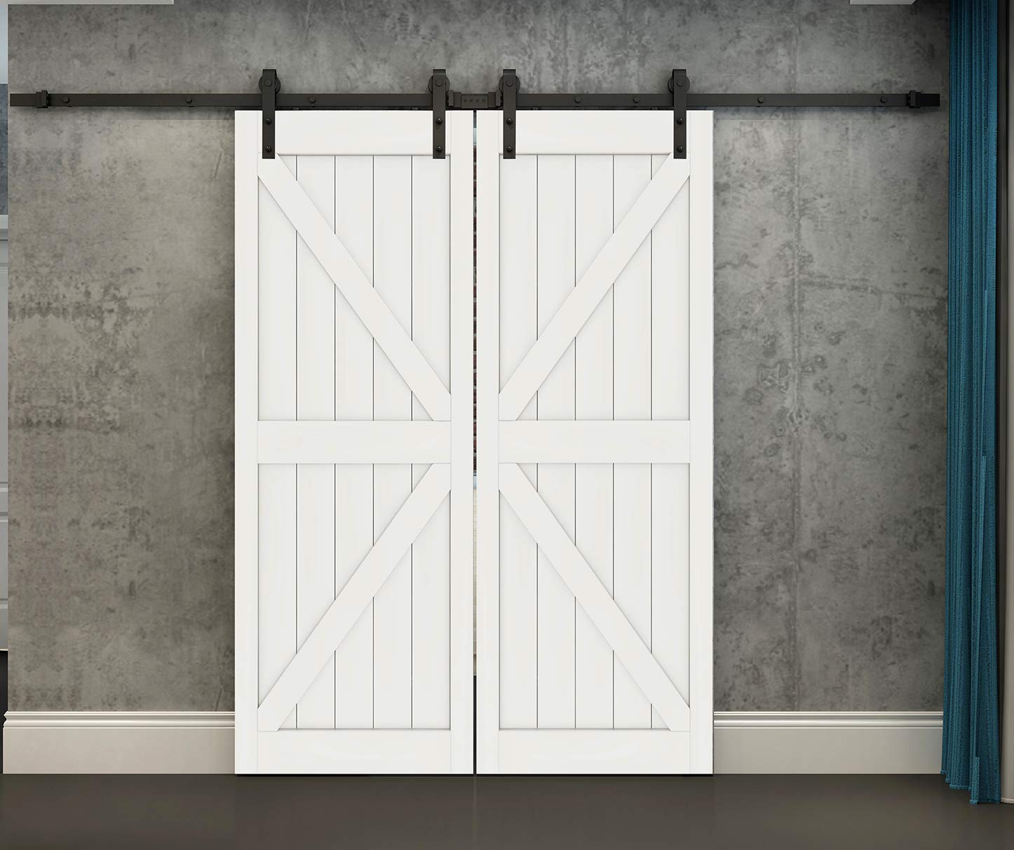 6.6FT Rustic Black Double Cabinet Sliding Barn Door Hardware Kit - Heavy Duty Closet & Sliding Door Track System for Home, Office & Farmhouse Style Decor