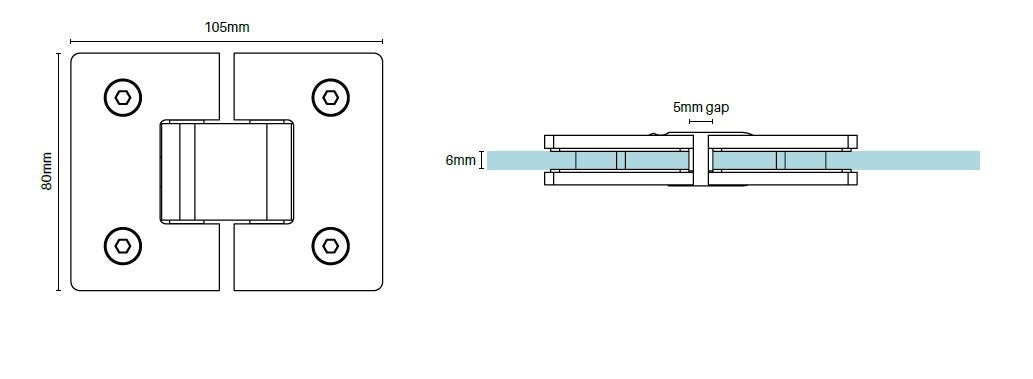 Zurich 6mm Glass to Glass Hinge Square Edge Chrome Finish - Perfect for Shower Doors, Glass Cabinets & Modern Furniture Hardware