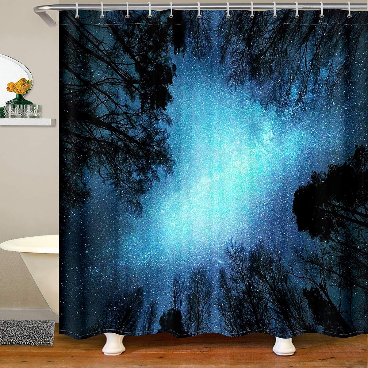 Galaxy Shower Curtain for Kids - Starry Sky Print Bathroom Decor with Natural Landscape Design, 72x72 Inch Microfiber Waterproof Shower Curtain for Boys & Girls - Perfect for Space-Themed Bathrooms & Kids' Room Decor