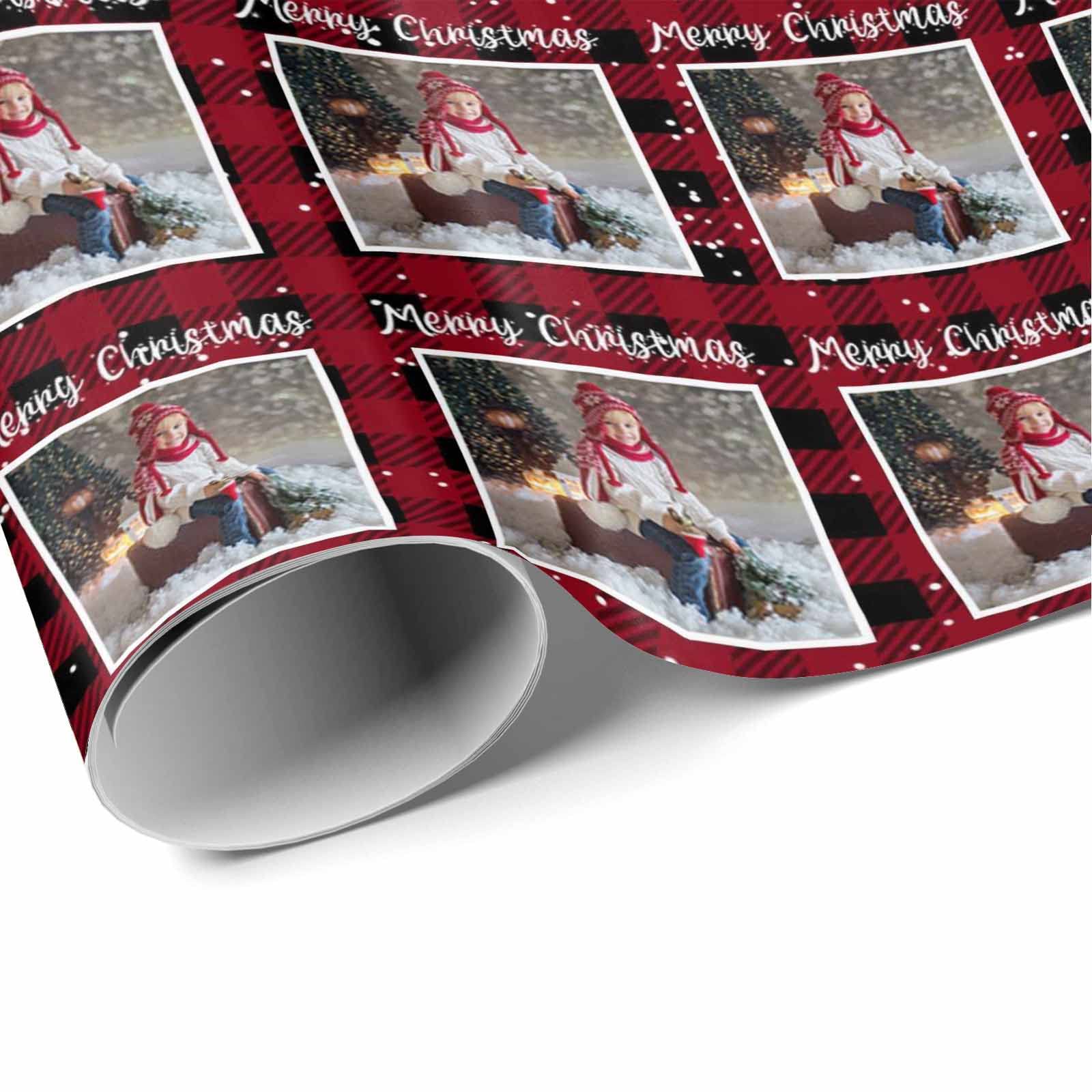 MyPupSocks Custom Photo Wrapping Paper - Personalized Printed Gift Wrap Roll with Christmas Plaid Design for Birthday, Wedding & Holiday Presents (5 Rolls) - Perfect for Grandma, Grandpa & Friends Gifts