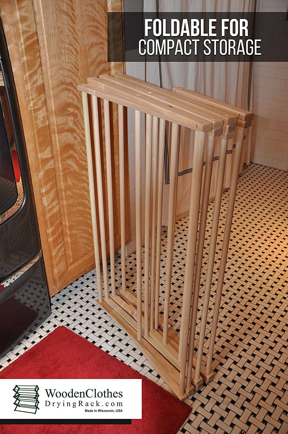 Portable Collapsible Clothing Rack - Free Standing Garment Dryer & Laundry Hanging Organizer by Benson Wood Products | Perfect for Apartments, Dorms, Travel & Small Spaces