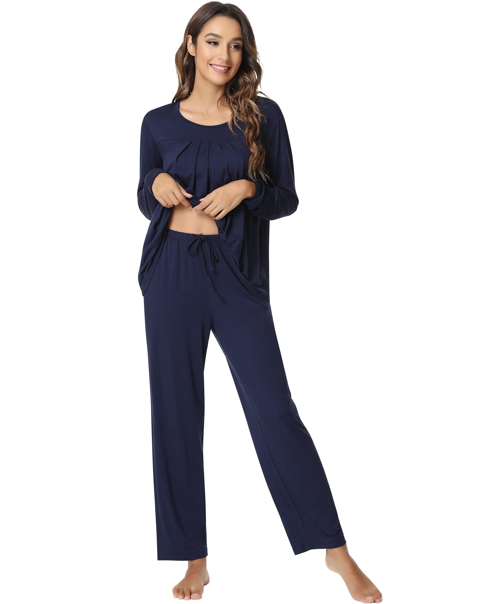 Bamboo Viscose Pajamas for Women - Comfy Long Sleeve Loungewear for Sleep & Relaxation