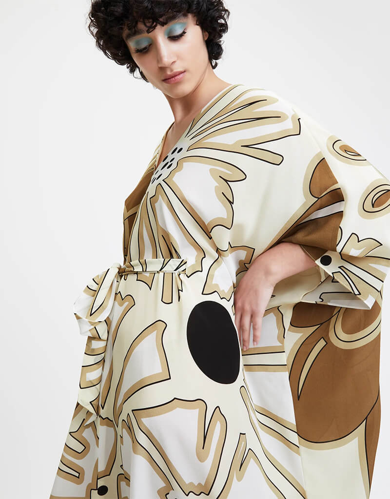 Beige French Moss Kaftan Dress - Boho Chic Loose Maxi Dress for Women | Perfect for Beach Cover Up, Summer Vacation & Boho Fashion