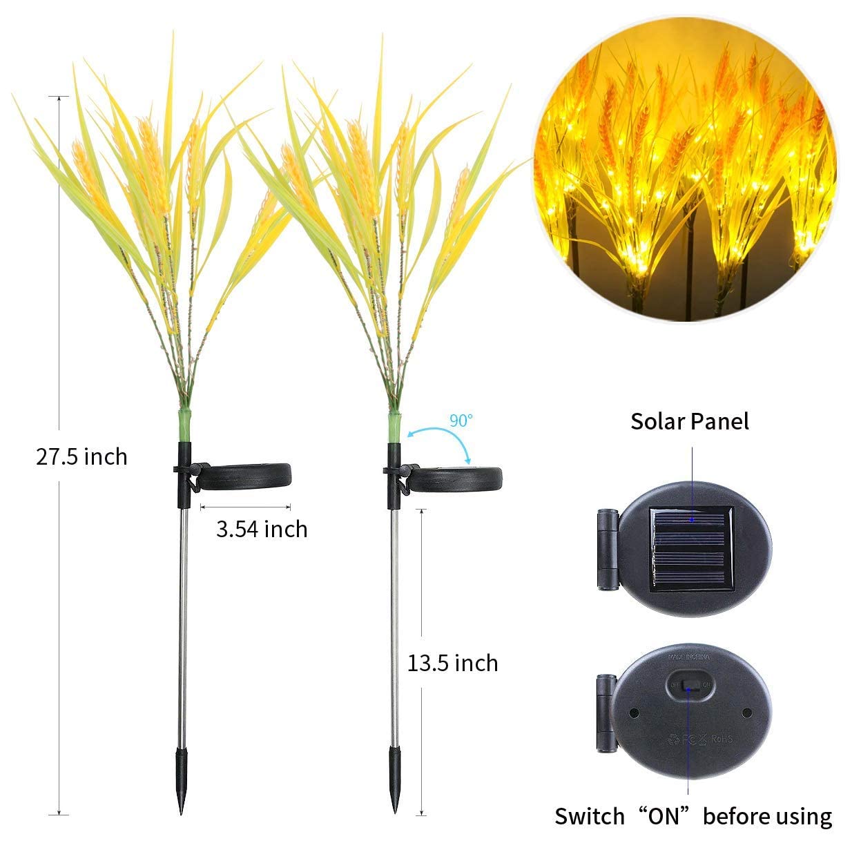 Idefair Solar Flower Lights - 2 Pack Outdoor Garden Stake Lights, Wheat Ear LED Solar Lights, Waterproof Solar Powered Decor for Yard, Lawn, Pathway & Wedding (Perfect for Patio, Backyard & Landscape Lighting)