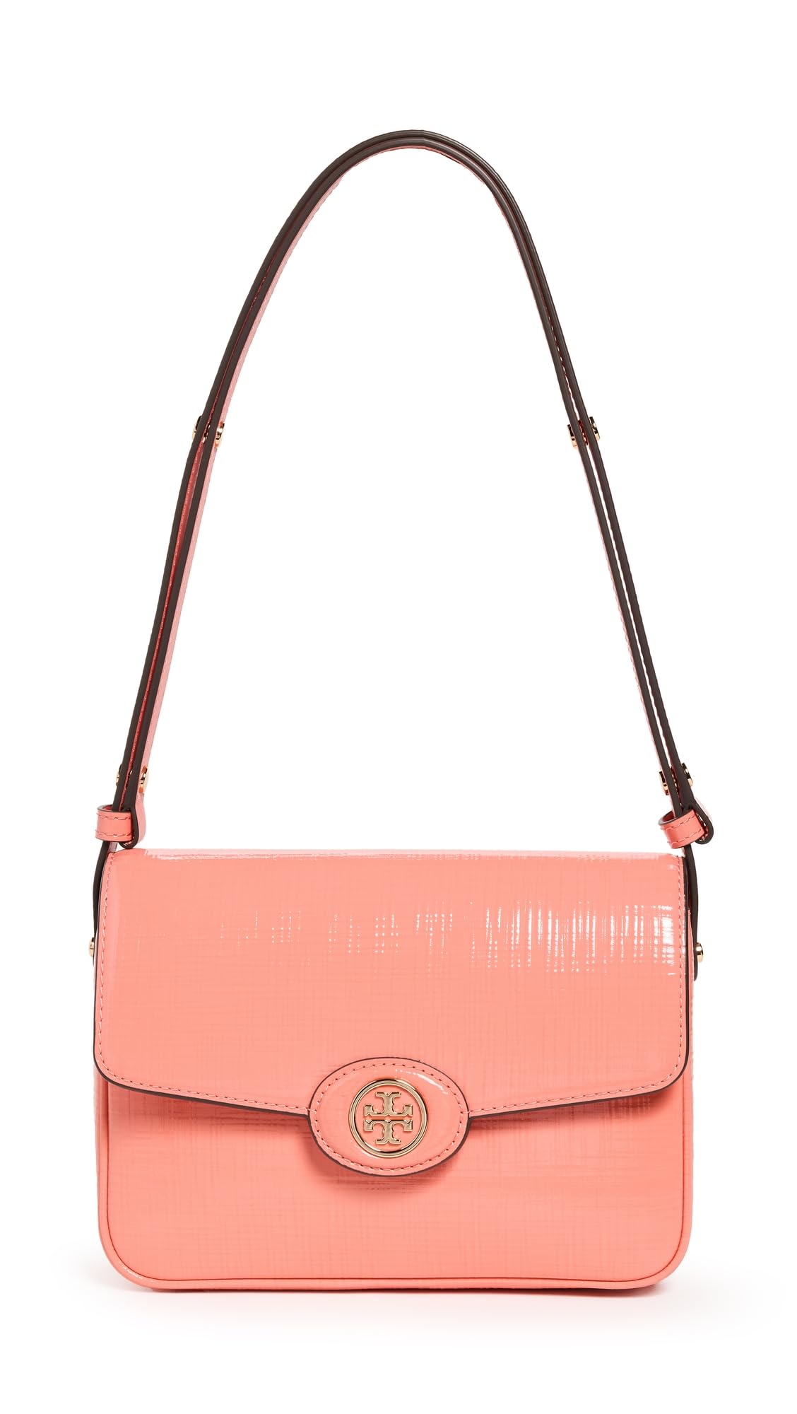 Tory Burch Women's Robinson Crosshatched Convertible Shoulder Bag in Coral Crush Pink - Versatile Handbag for Work, Travel & Everyday Use