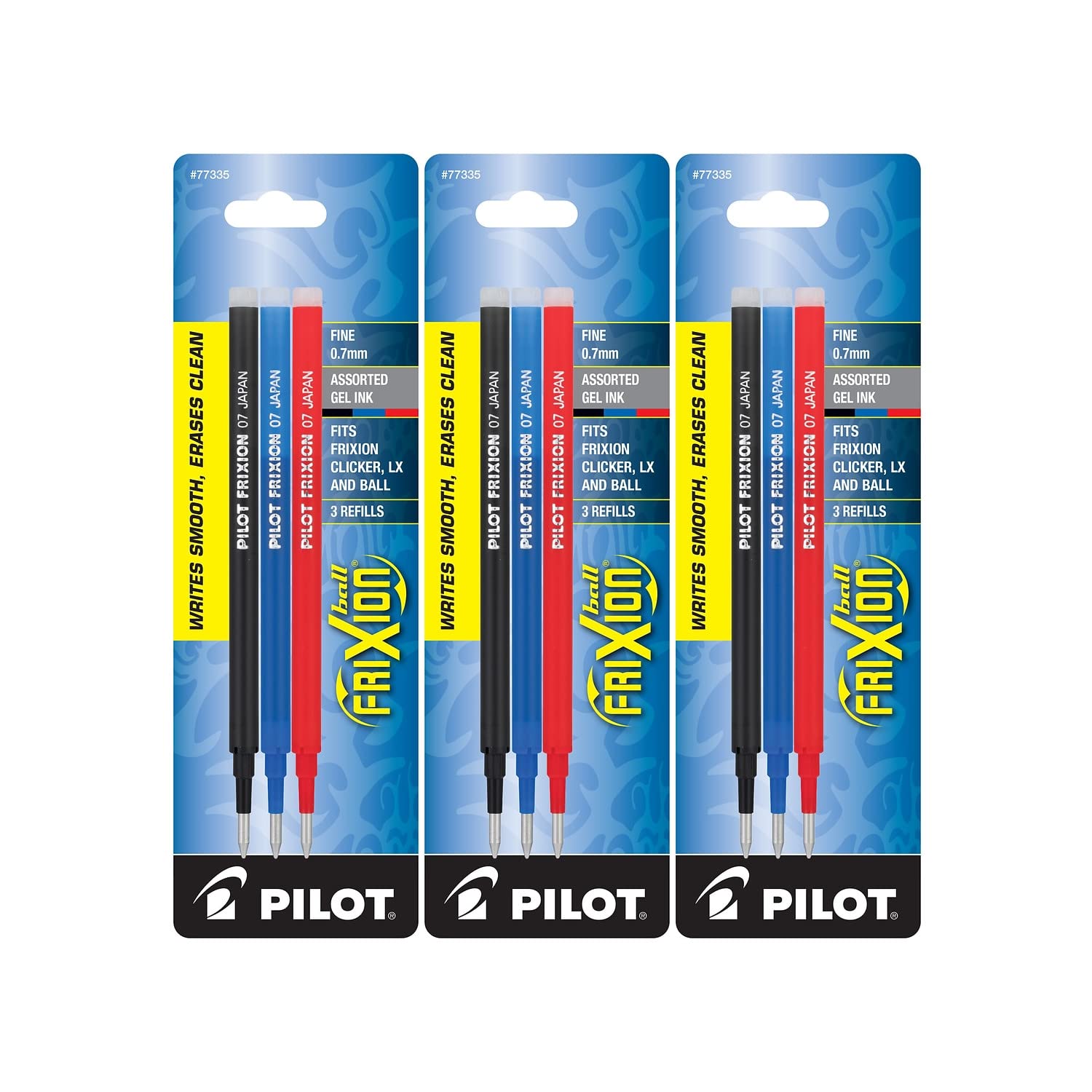 Pilot FriXion Erasable Gel Ink Pen Refills - Fine Point 0.5mm, 9-Pack Assorted Colors (77335) - Perfect for Note Taking, School Work & Office Use
