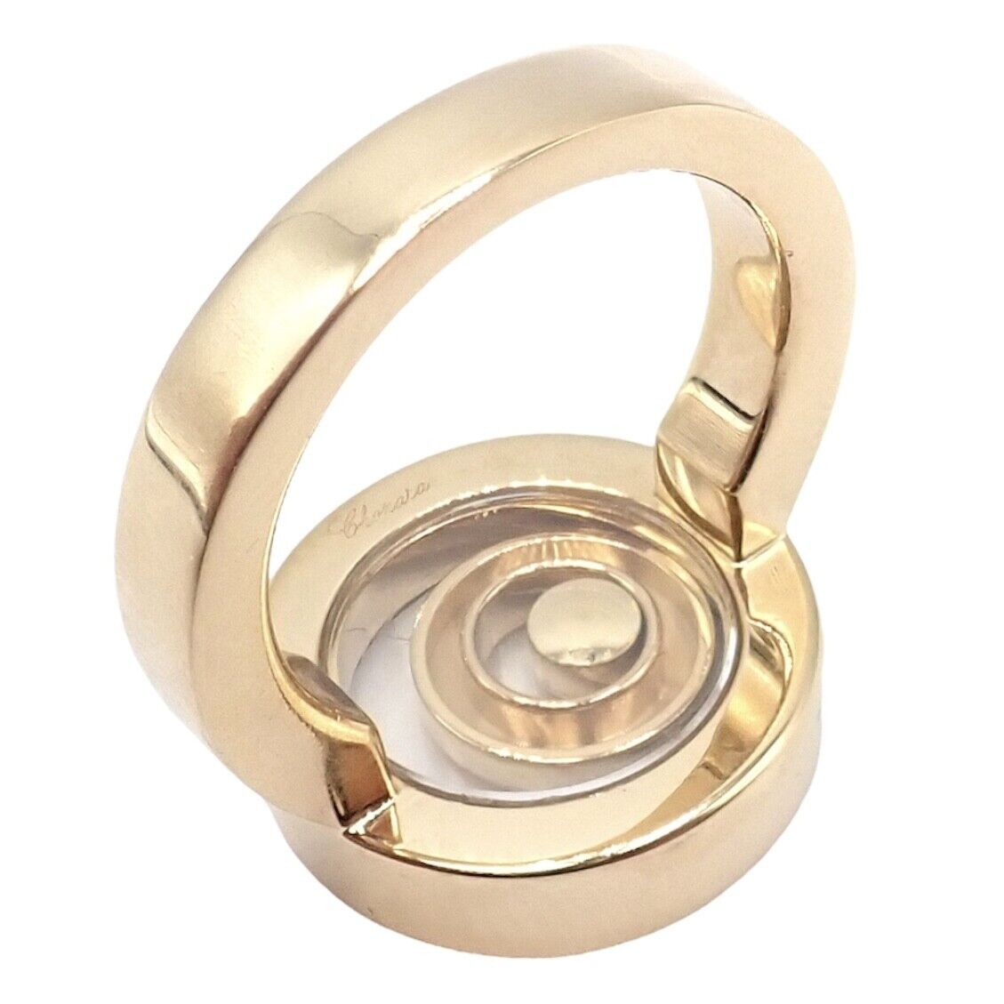 Authentic Chopard 18k Yellow Gold Diamond Double Circle Happy Spirit Ring - Luxury Jewelry for Women, Elegant Gift for Anniversary & Special Occasions