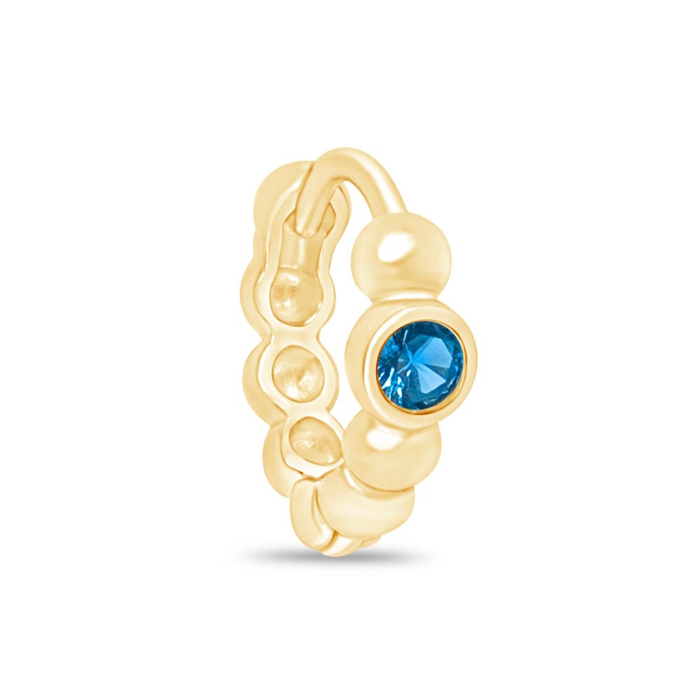14k Yellow Gold Blue Topaz Beaded Hoop Earrings for Women - Elegant Dangle Jewelry for Parties, Weddings & Special Occasions