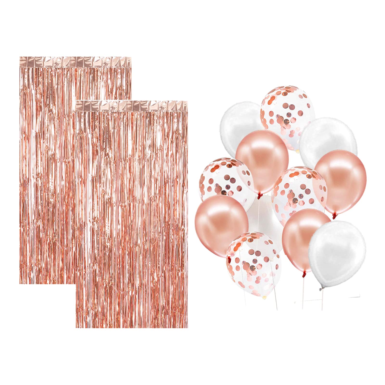 Rose Gold Party Decorations Kit - Foil Fringe Curtain Backdrop, Balloons Set for Birthday & Graduation - Elegant Rose Gold and White Theme - Perfect for Wedding, Baby Shower & Anniversary Celebrations