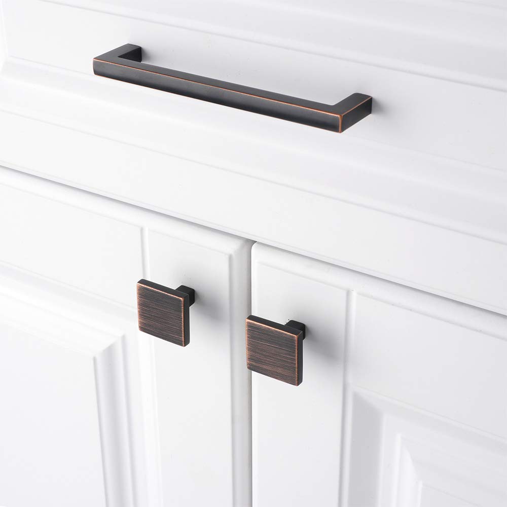 KOOFIZO 1.2 Inch Square Cabinet Knob - Oil Rubbed Bronze Pull Handle (31mm, Pack of 5) for Kitchen Cabinets, Dresser Drawers, Wardrobe Hardware - Perfect for Home Renovation & Furniture Upgrade