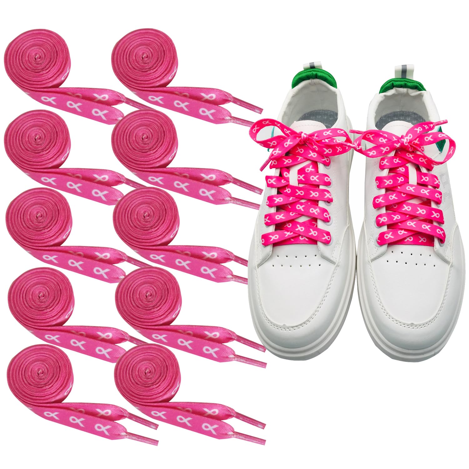 Pink Ribbon Shoelaces 45 Inch - Breast Cancer Awareness Shoelaces for Running, Marathons & Sneakers - Athletic Laces for Runners & Walkers - Show Support During Races, Walks & Everyday Wear