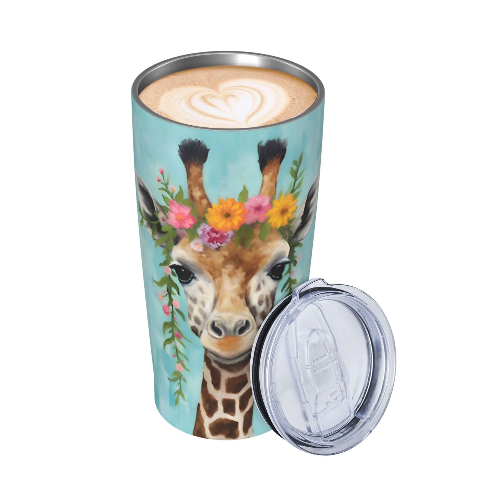 20 Oz Stainless Steel Vacuum Insulated Tumbler with Lid & Straw - Giraffe Floral Design for Hot & Cold Drinks - Perfect Travel Mug for Coffee, Tea, Water - Ideal Gift for Mom, Dad, Office, Gym & Outdoor Activities