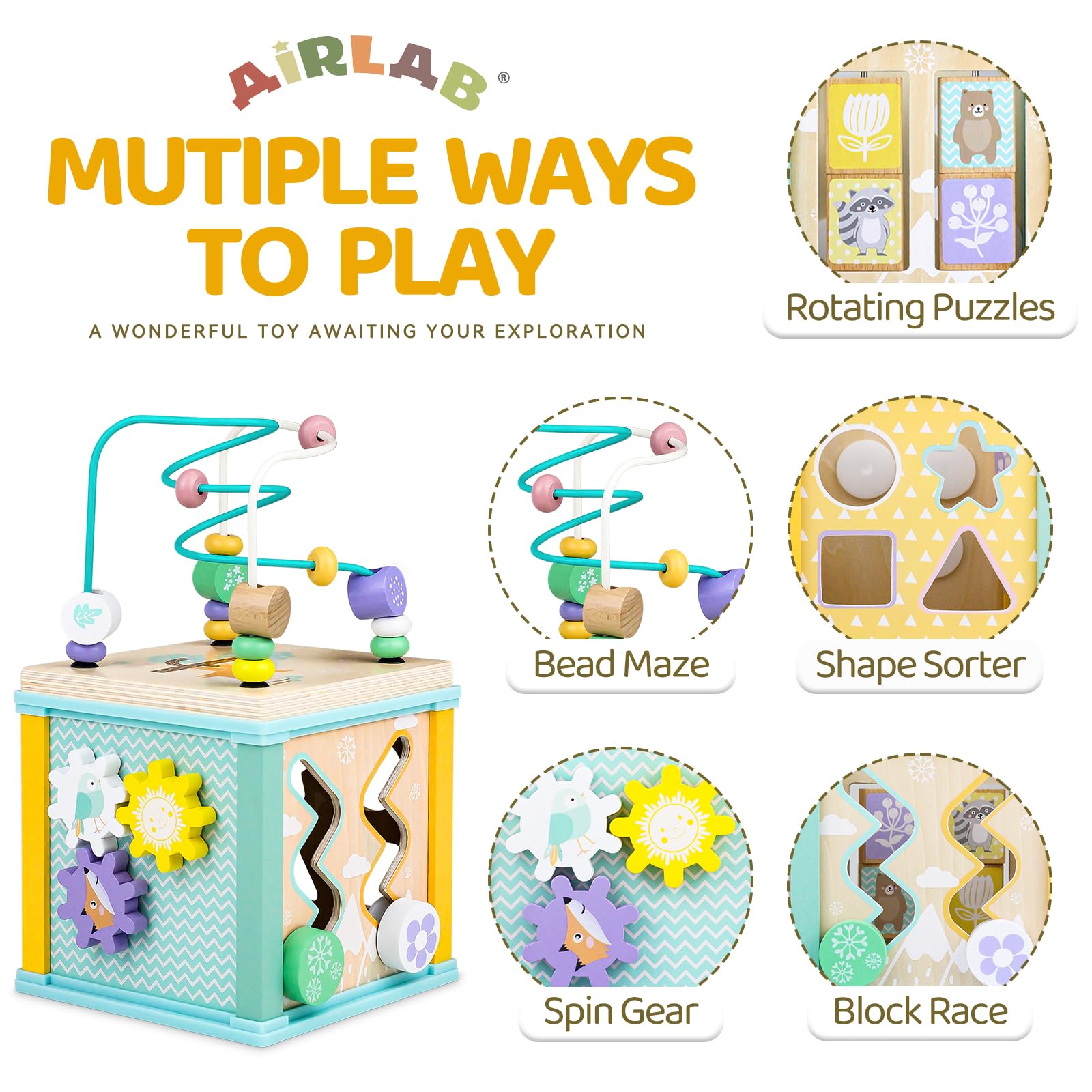 Montessori Wooden Activity Cube - Educational Sensory Toy for 1 2 3 Year Old Toddlers | Interactive Learning Toy for Boys & Girls Ages 12-36 Months | Perfect 1st Birthday Gift for Kids | Encourages Fine Motor Skills & Cognitive Development - Great for Playtime, Daycare & Homeschooling