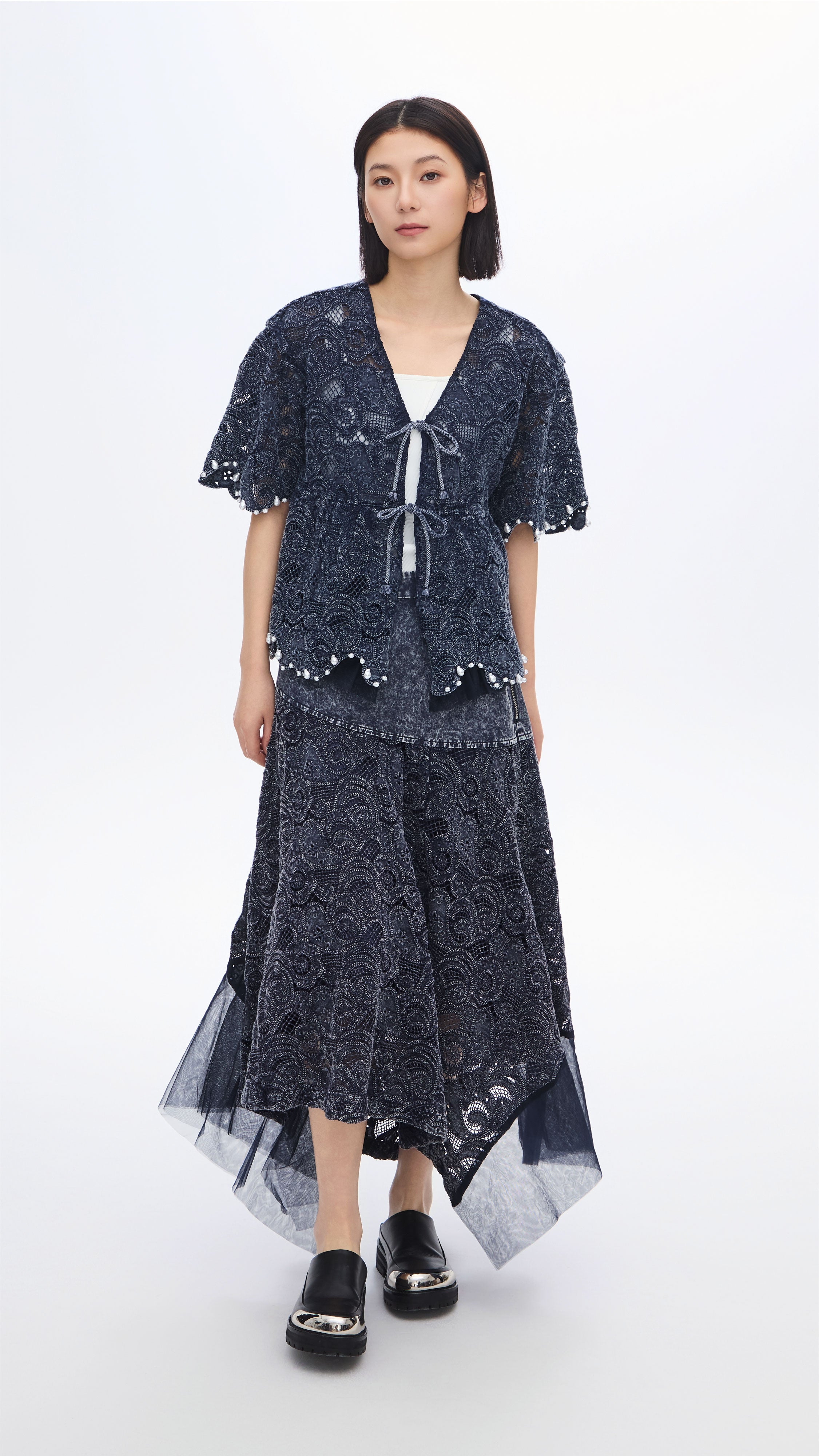 Stylish Cold Dye Lace Collarless Jacket for Women - Trendy Spring Outerwear for Casual Outings & Date Nights