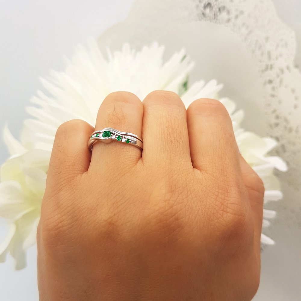 Dazzlingrock Collection 10K Solid White Gold Emerald & White Diamond Bridal Promise Engagement Ring Set - Perfect for Proposals, Anniversaries & Special Occasions