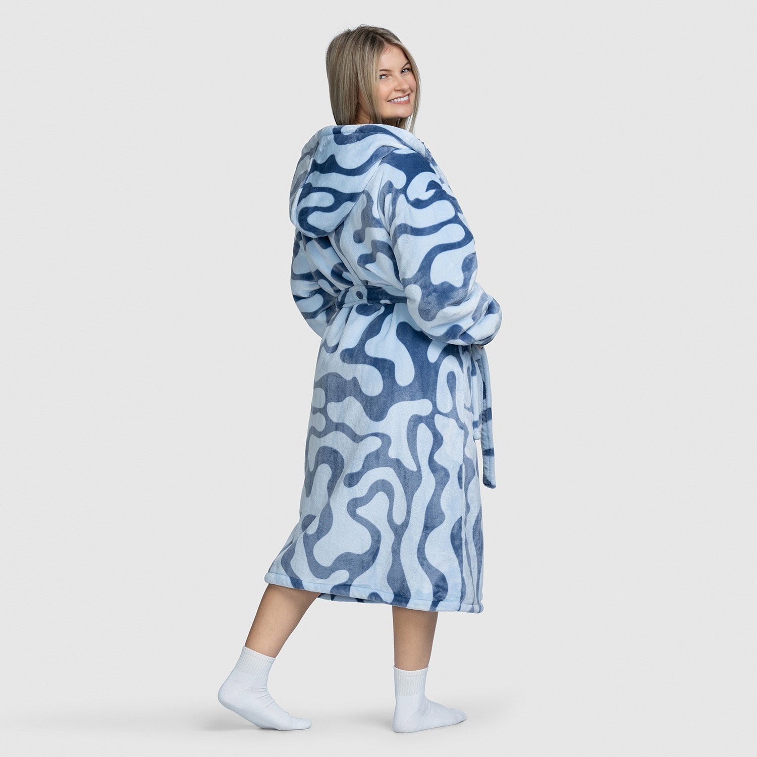 Luxury Blue Swirl Dressing Gown for Women - Soft & Cozy Bathrobe with Pockets - Perfect for Spa, Lounging & Relaxation at Home