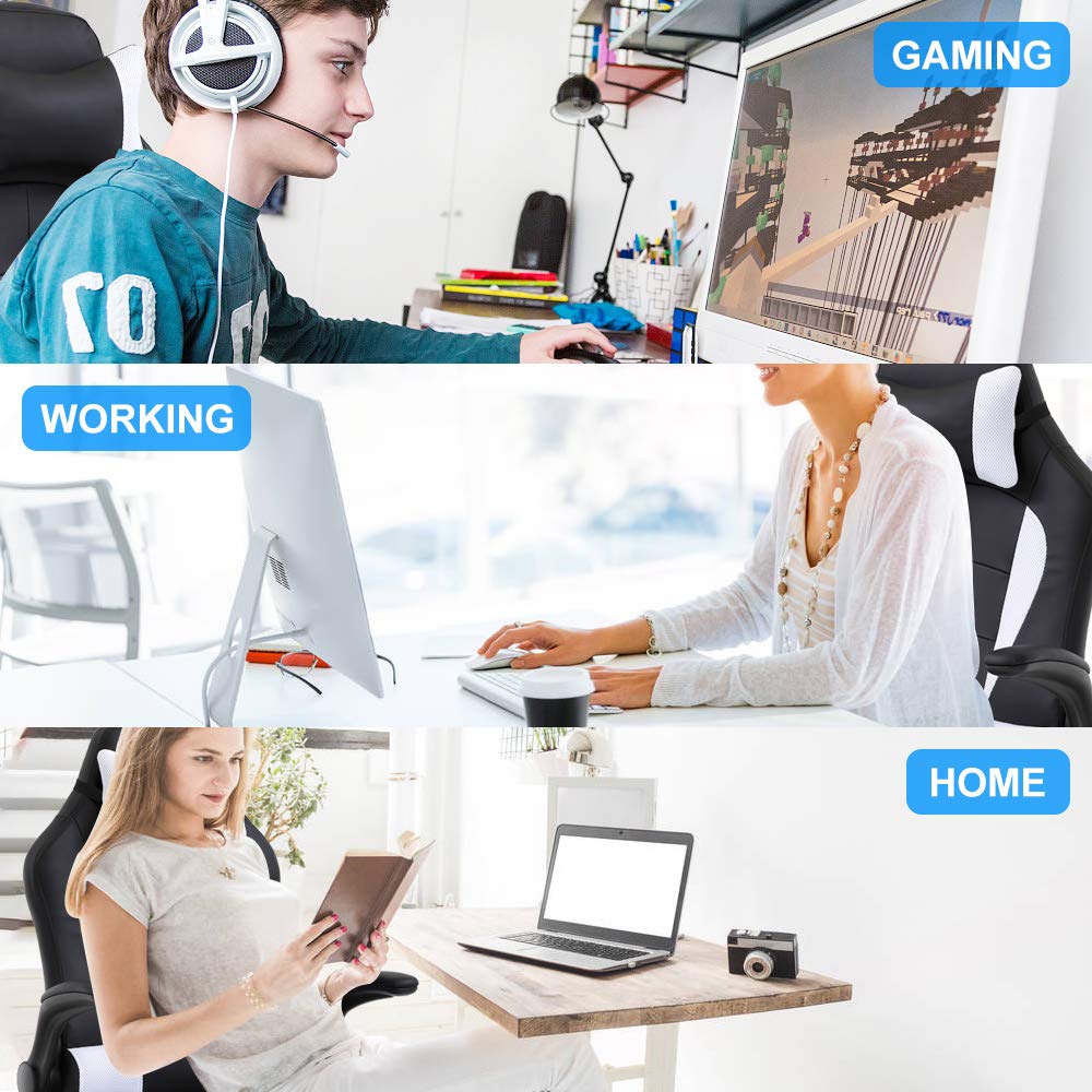 Ergonomic Gaming & Office Chair with Lumbar Support, Adjustable Height & Flip-up Arms - High Back PU Leather Executive Desk Chair for Adults - Perfect for Home Office, Gaming Setup & Workstation Comfort