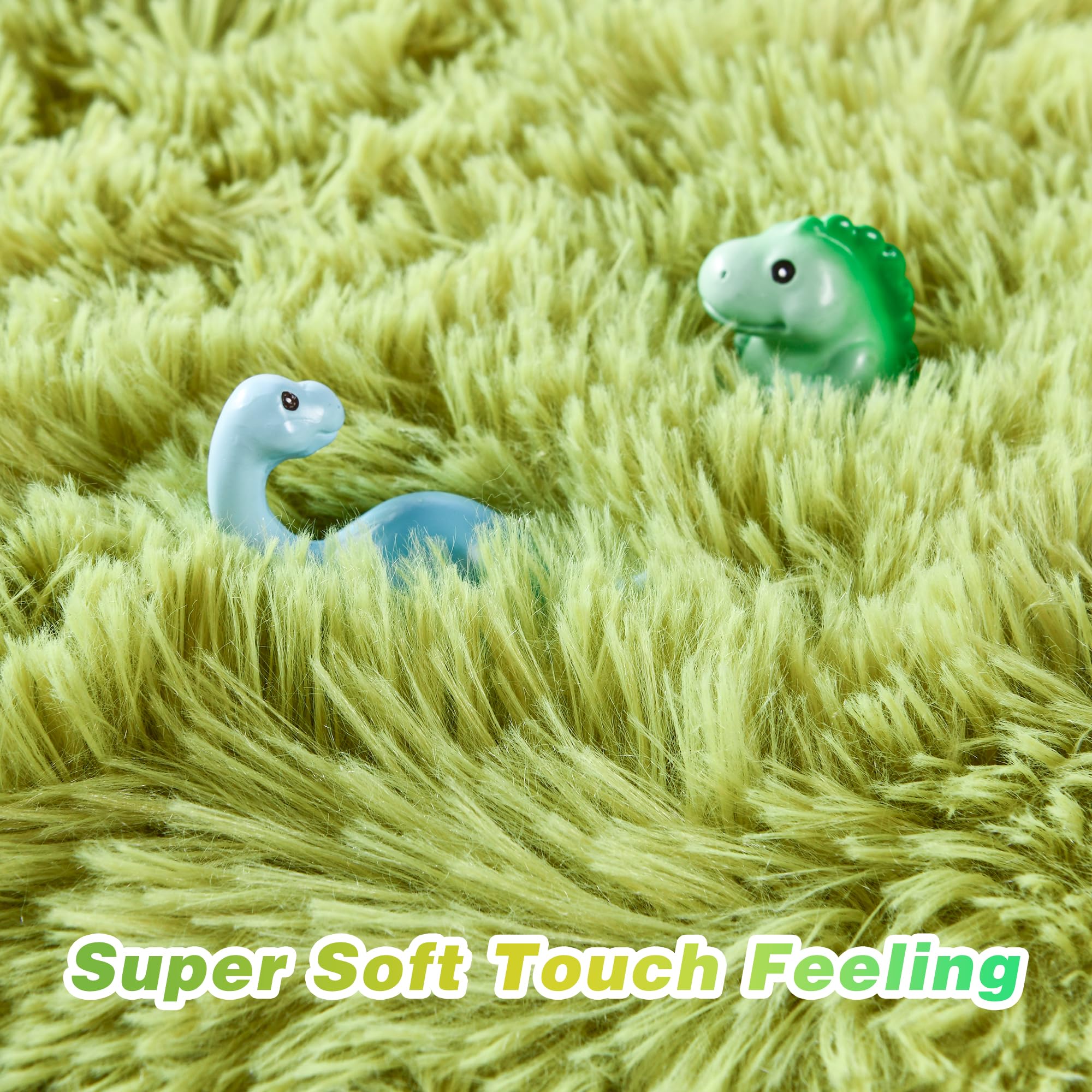 Junovo Ultra Soft 6x9 Feet Fluffy Shaggy Area Rug - Plush Carpet for Bedroom, Living Room, Nursery, Kids Room - Non-Slip Home Decor Floor Mat in Green (Perfect for Cozy Spaces & Play Areas)