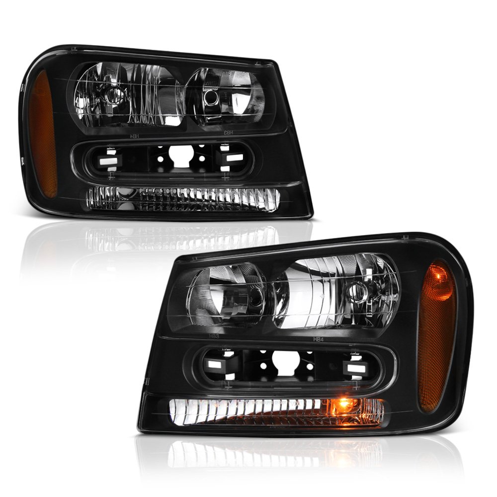 VIPMOTOZ Black Housing OE-Style Headlight Headlamp Assembly - Compatible with 2002-2009 Chevy Trailblazer EXT (Driver & Passenger Side) - Durable Replacement for Improved Night Visibility & Off-Road Driving