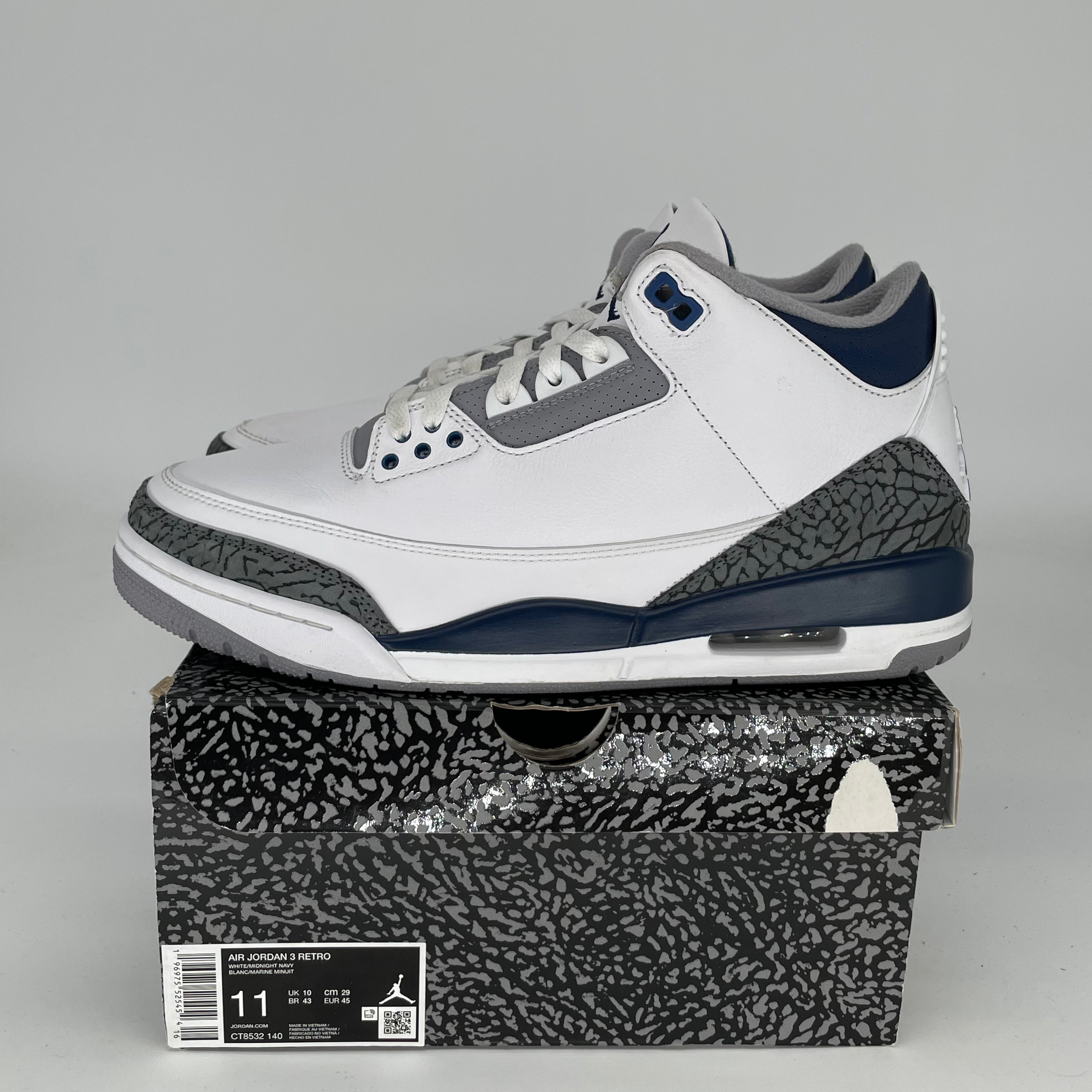 AIR JORDAN 3 Retro Midnight Navy Men's Basketball Shoes Size 11 - CT8532-140 | Authentic Nike Sneakers for Running, Gym & Streetwear Fashion