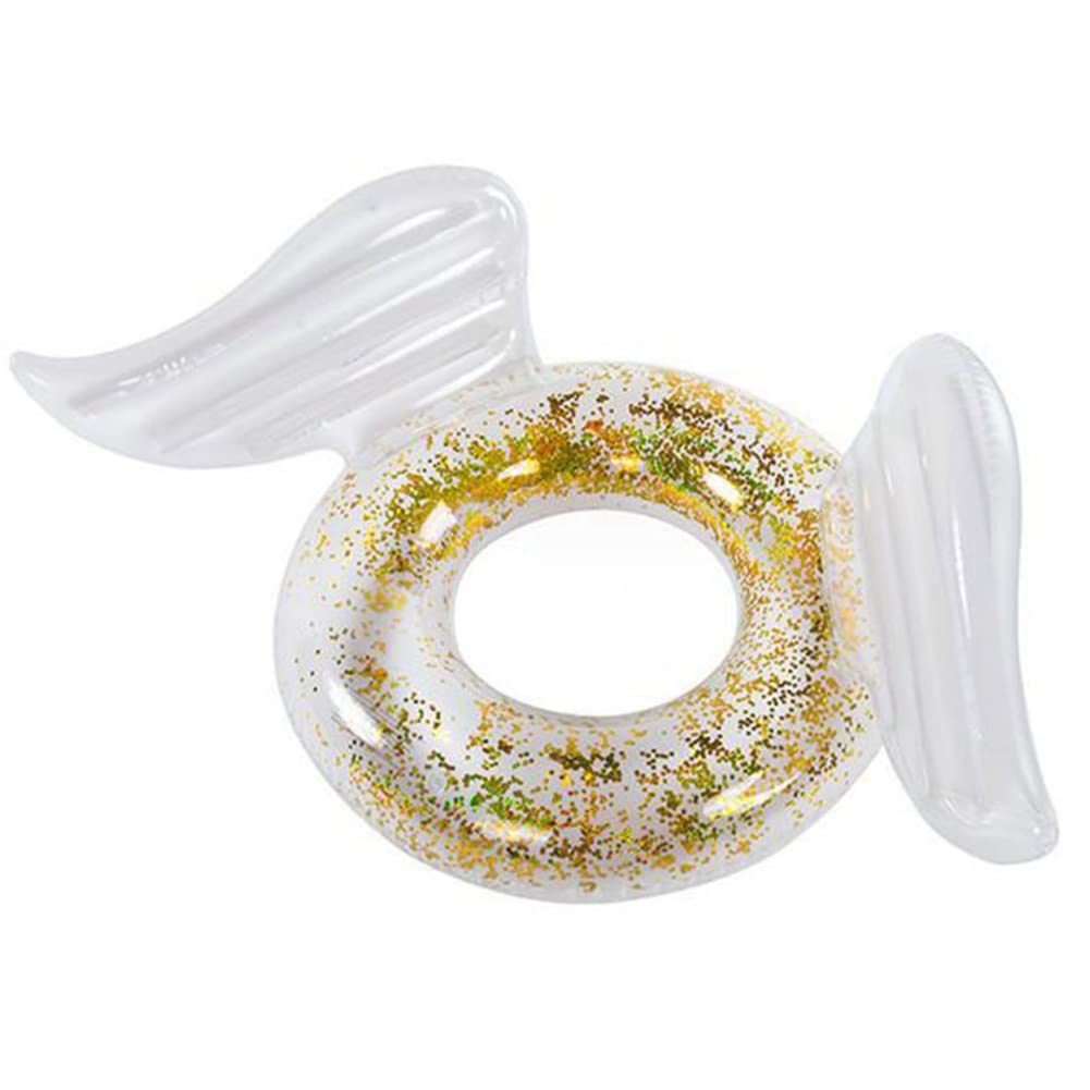 **Inflatable Sequin Swimming Ring with Shiny Wings - 90cm White Pool Float for Adults & Kids - Perfect for Summer Pool Parties, Beach Vacations & Outdoor Water Fun**
