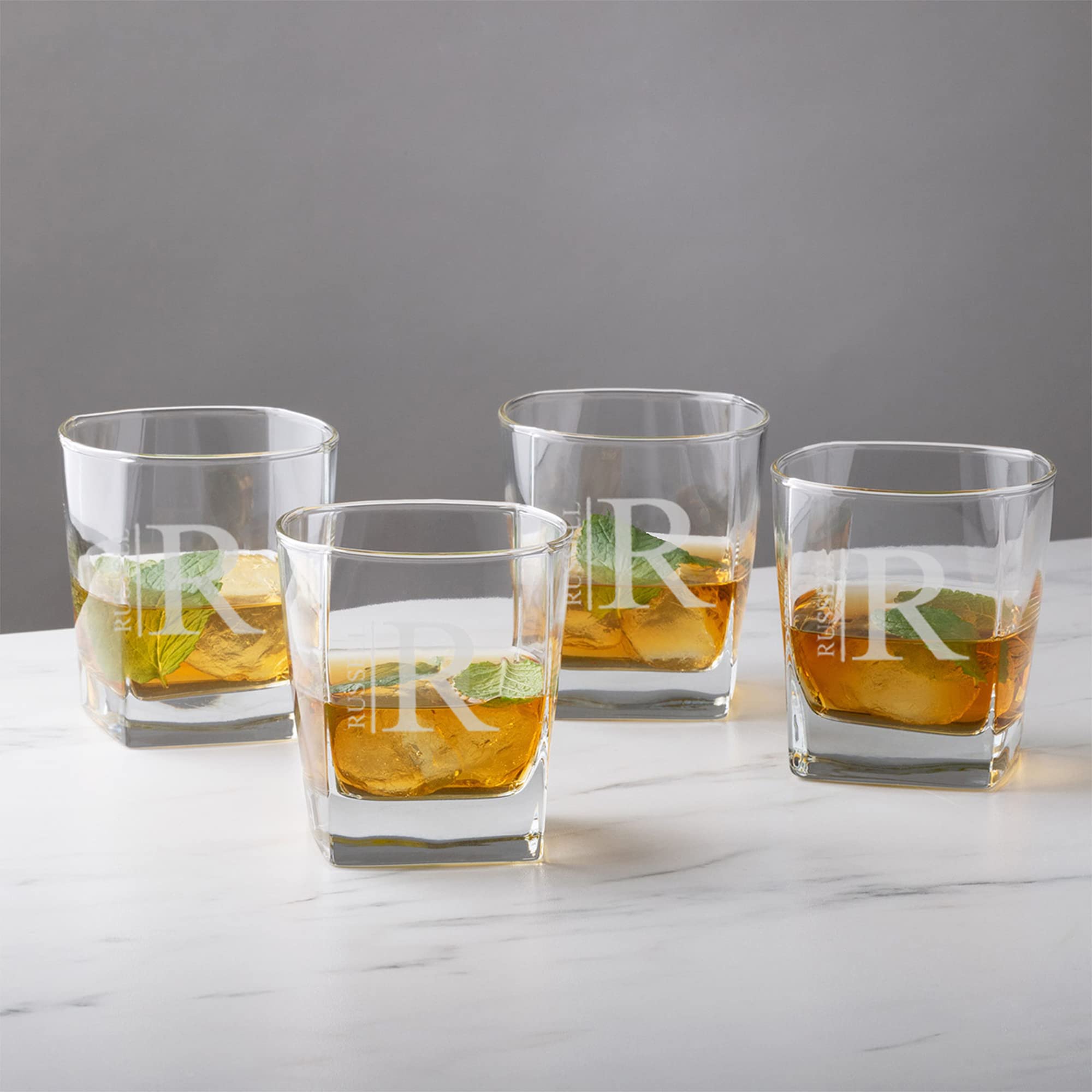 Custom Engraved Whiskey Glasses Set of 4 - Personalized Barware for Men & Home Use