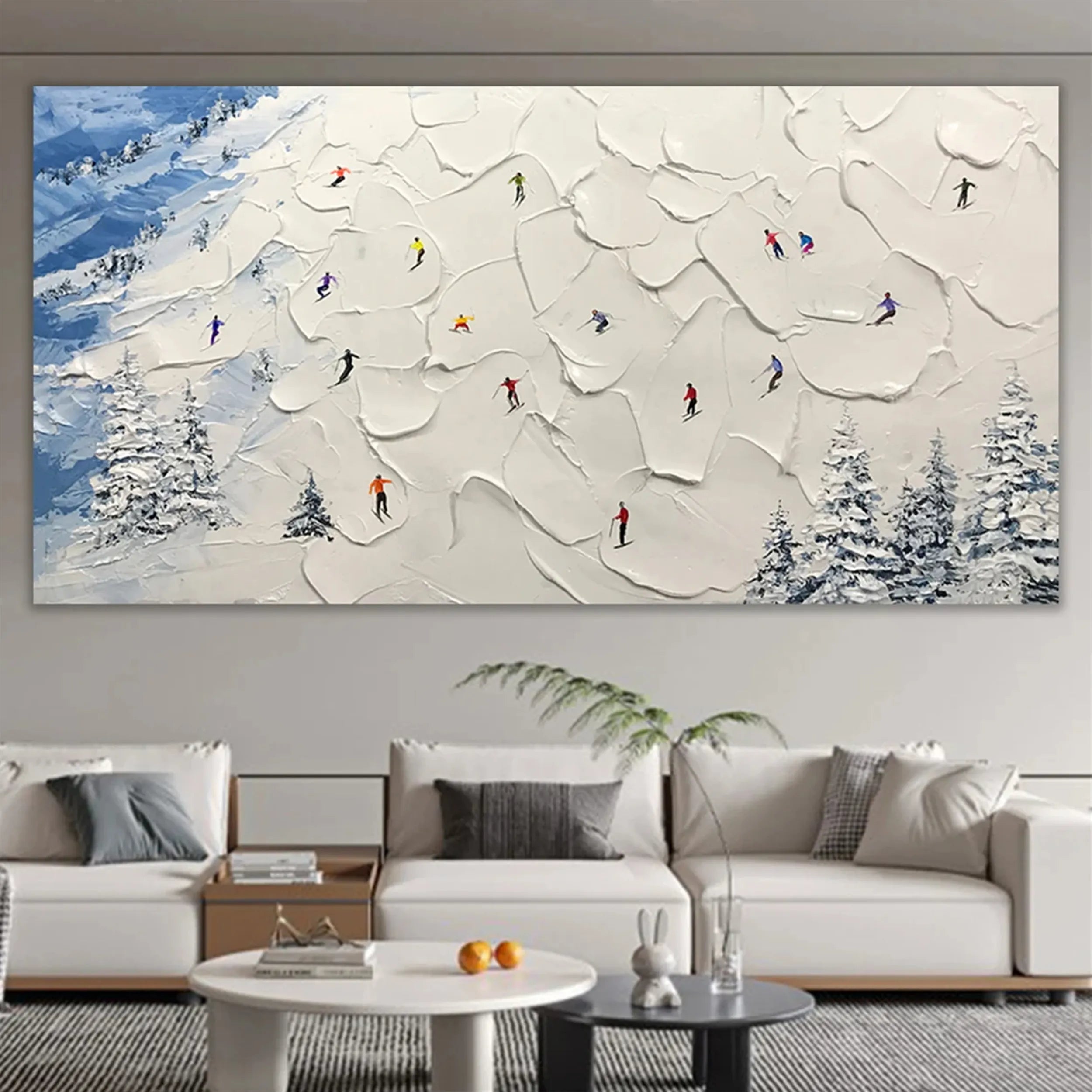 Premium Skiing Sport Art Textured Canvas Painting - Winter Sports Wall Decor for Home & Office (Style #MM214)