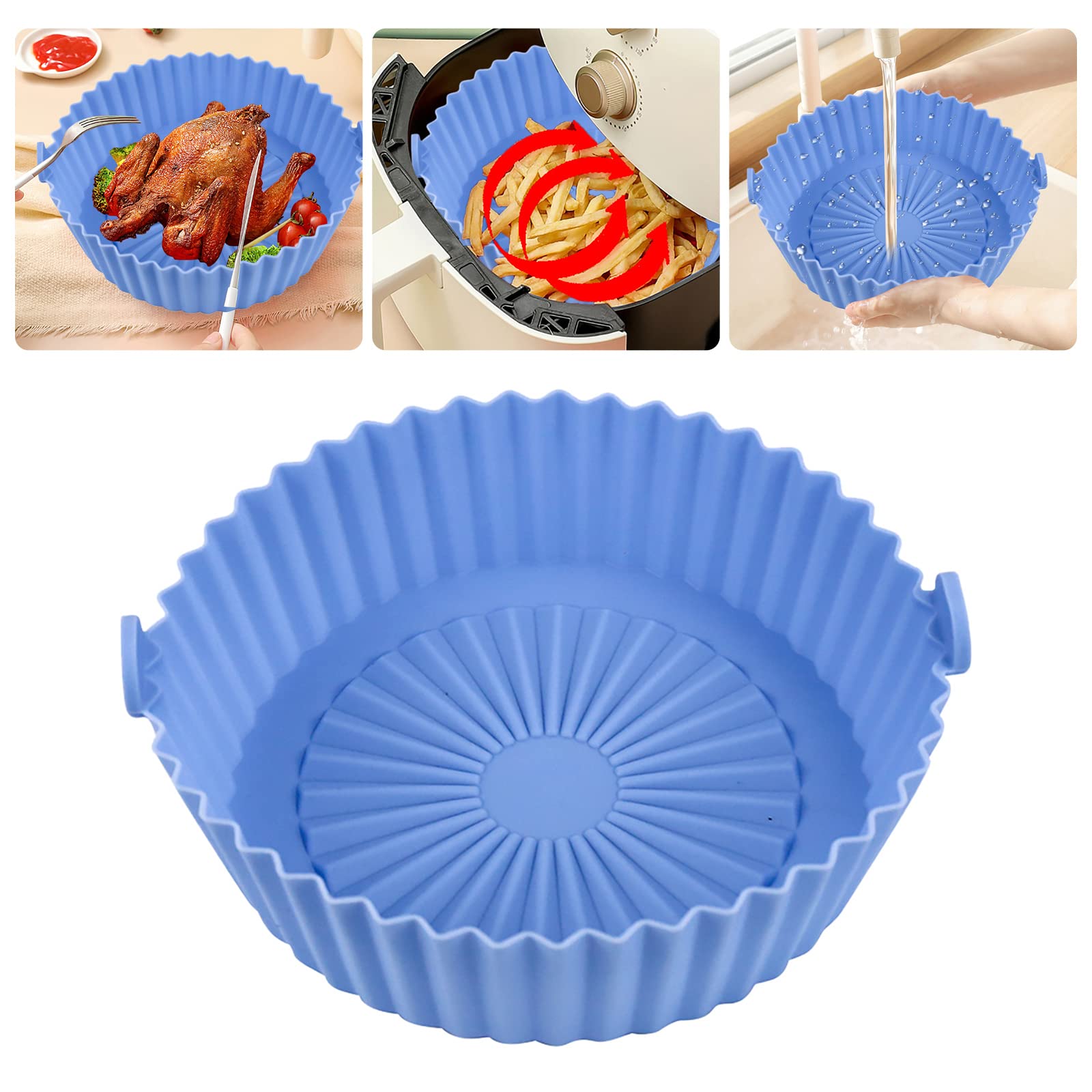 6/8 Inch Non-Stick Silicone Air Fryer Pot & Baking Pan - Reusable Silicone Liners for Air Fryers, Oven Safe, Blue (Perfect for Roasting Veggies, Baking Cookies & Replacing Parchment Paper)