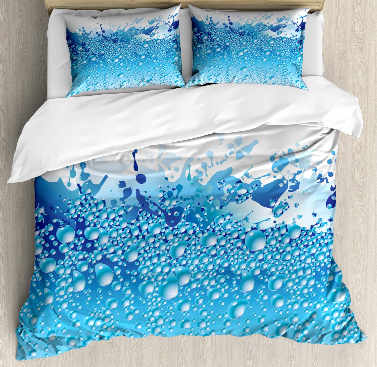 Ambesonne Modern 3-Piece Duvet Cover Set Queen Size - Aquarium Water Bubbles Splashes Art Print, Dark Blue & Sky Blue Bedding with 2 Pillow Shams | Stylish Home Decor for Bedroom, Guest Room & Dorm
