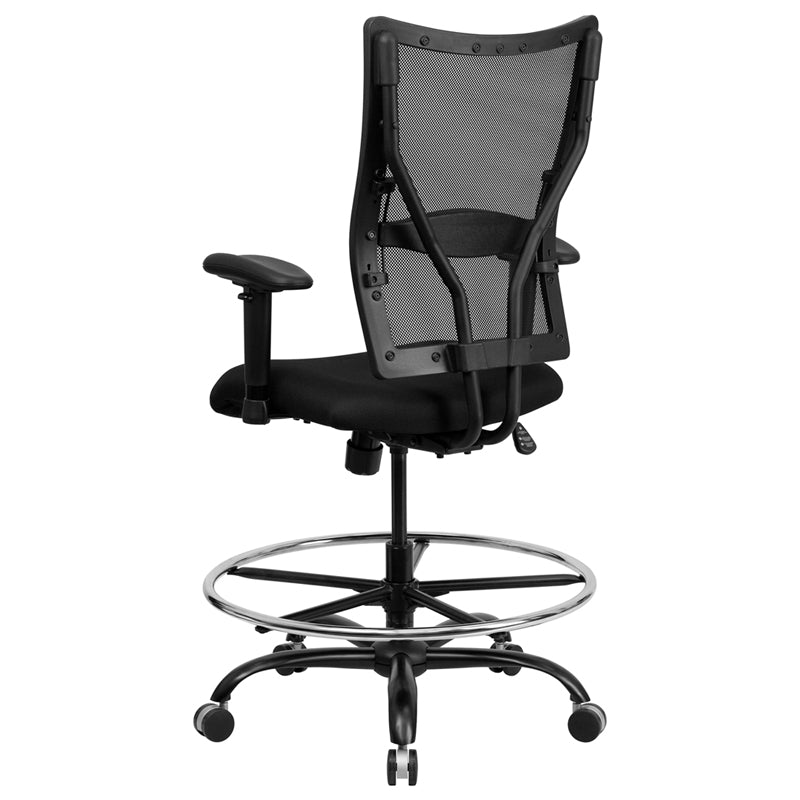 FLASH HERCULES Series Big & Tall 400 lb. Capacity Black Mesh Ergonomic Drafting Chair with Adjustable Arms - Perfect for Office, Gaming, and Home Workspaces
