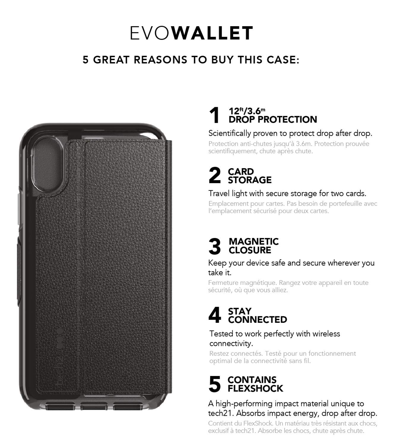 Tech21 Evo Wallet Case for Apple iPhone X/XS - Magnetic Closure Protective Cover with Card Storage (Black) | Slim & Secure for Everyday Use, Travel & Business