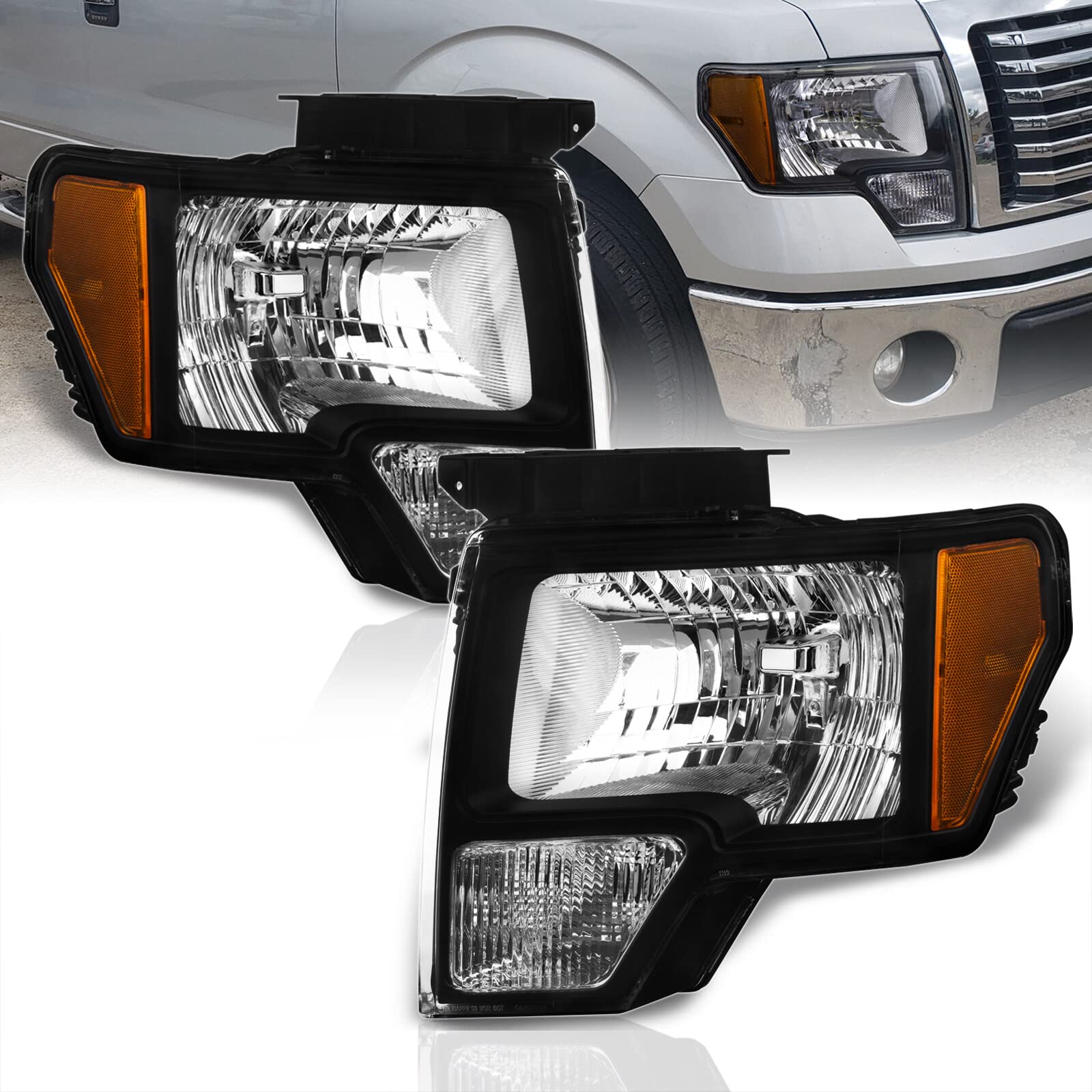 OE Style Halogen Headlights for Ford F-150 2009-2014 - Durable Replacement Lamps for Night Driving