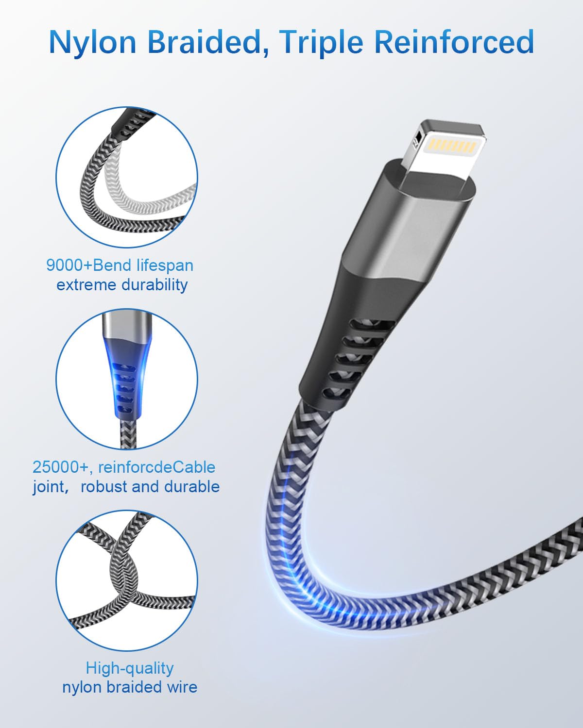 MFi Certified USB C to Lightning Cable 3M Fast Charging Cable - Nylon Braided iPhone Charger for Apple iPhone 14 Pro Max/14 Plus/13/12/11/X/8 - Perfect for Home, Office & Travel Charging