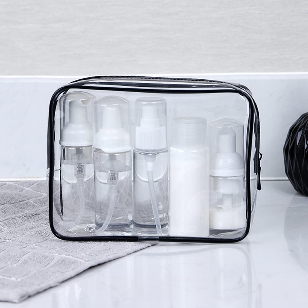 GLAMZA® 3-Piece Clear PVC Travel Toiletries Bag Set - Small, Medium & Large Cosmetic Organizer for Makeup, Skincare & Essentials | Perfect for Airplane Carry-on, Gym & Vacation (Black)