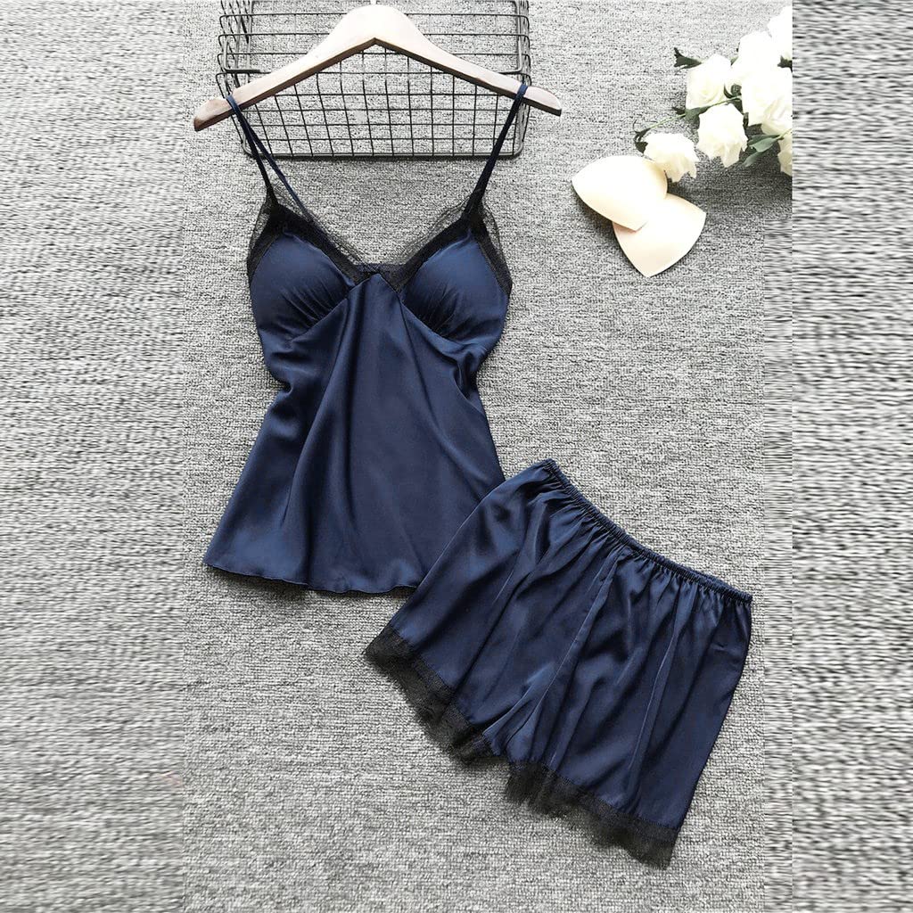 Women's Silk Sleepwear 4-Piece Set - Lace-Trim Pajamas, Belted Robe, Camisole Dress & Shorts | Sexy Nightgown for Women | Perfect for Valentine's Day, Anniversary Gifts & Luxury Bedtime