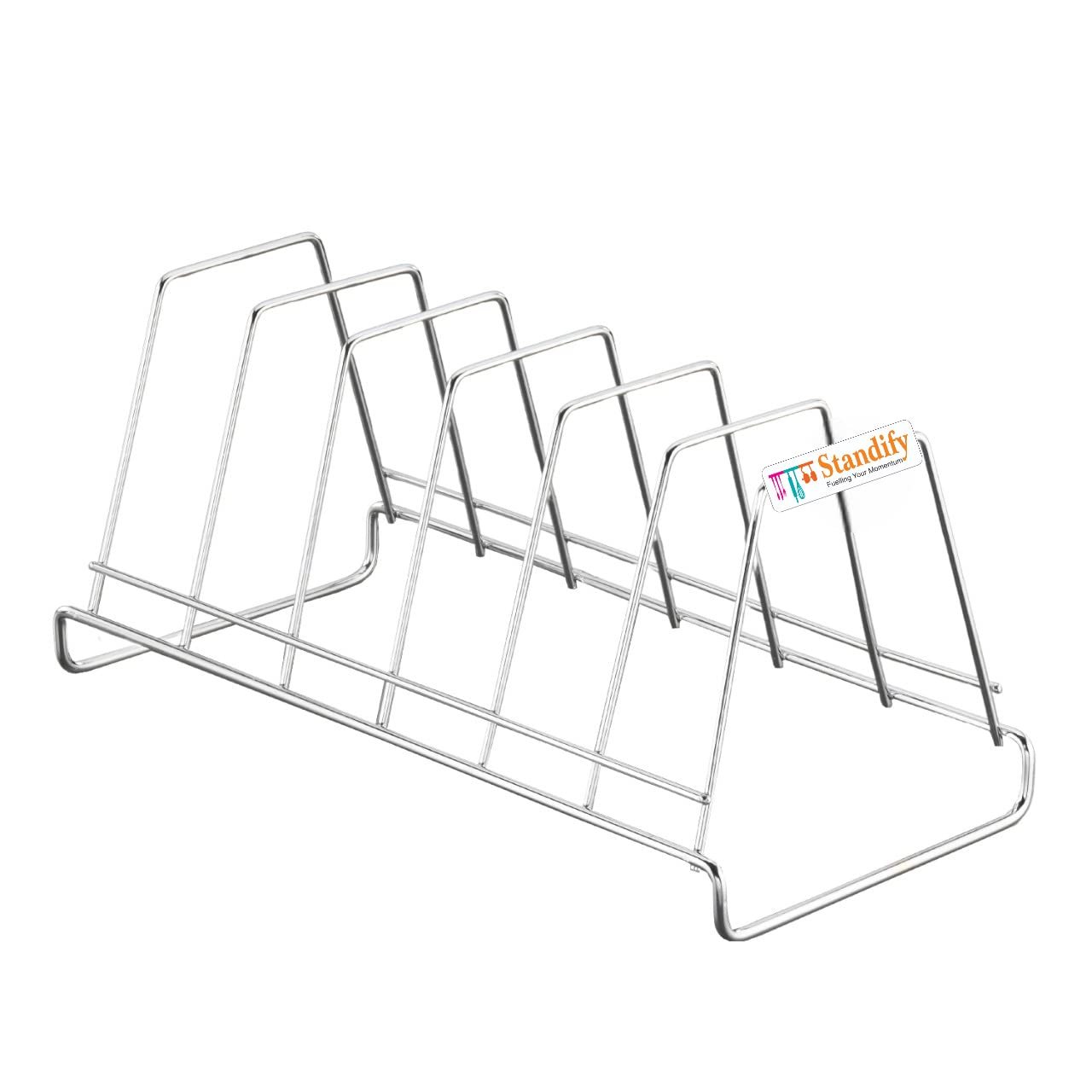 STANDIFY Stainless Steel Small Plate Stand - Dish Holder, Lid Organizer, Kitchen Rack for Countertop Storage | Perfect for Organizing Plates, Lids & Utensils in Small Kitchens, Restaurants & Dining Areas