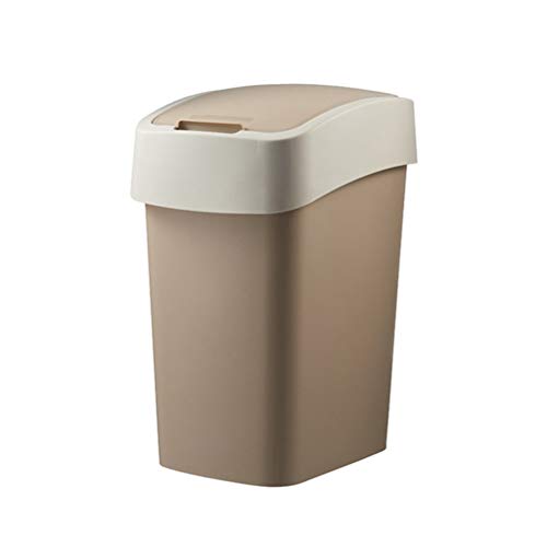 DOITOOL 25L Square Trash Can with Rocking Lid - Plastic Household Garbage Bin for Kitchen, Office, Bathroom & Recycling - Golden Waste Basket for Easy Cleaning & Organization