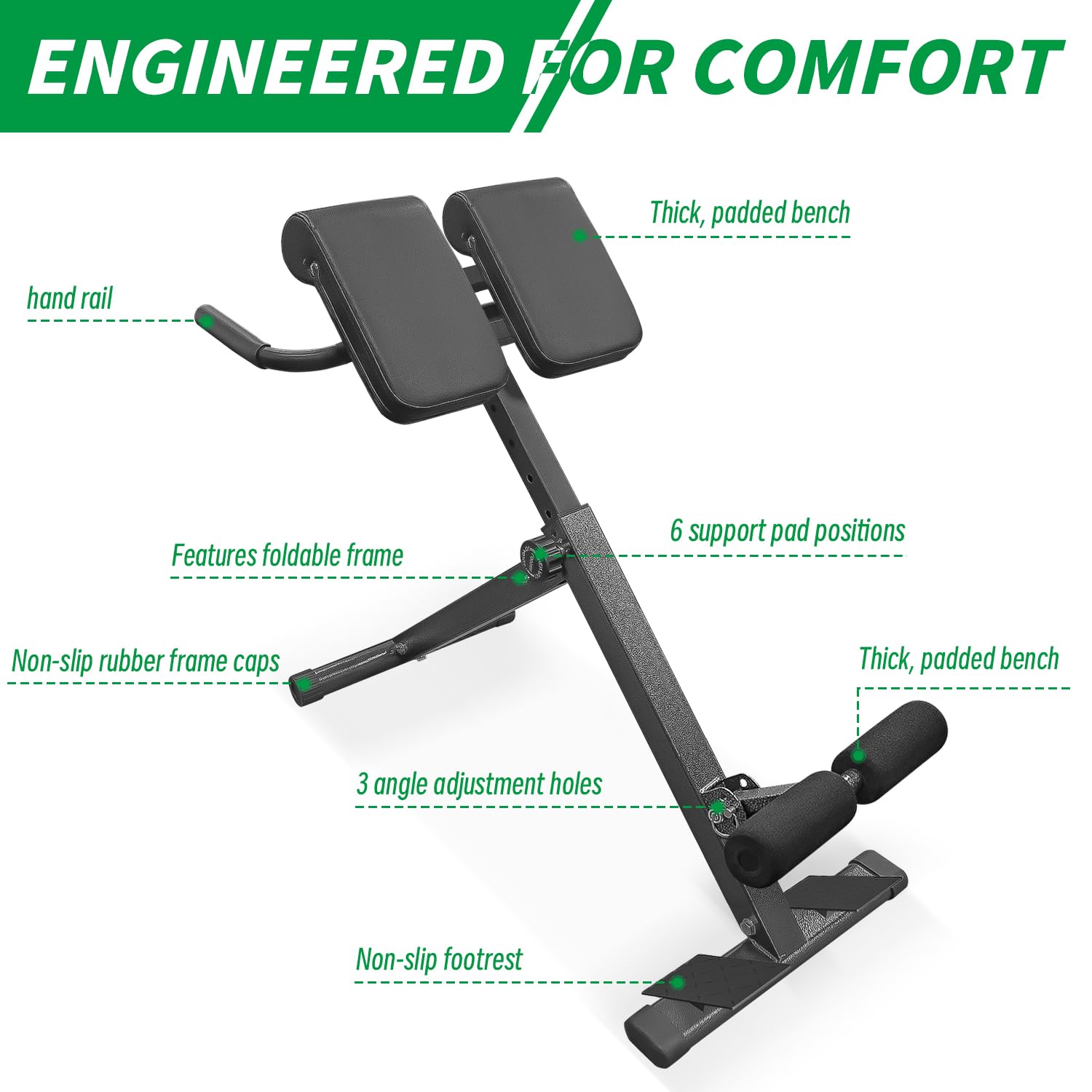 Hyperextension Roman Chair - Adjustable Foldable Back Extension Bench for Home Gym, Core & Glute Workout - Durable Steel Frame Exercise Equipment for Strength Training & Rehabilitation