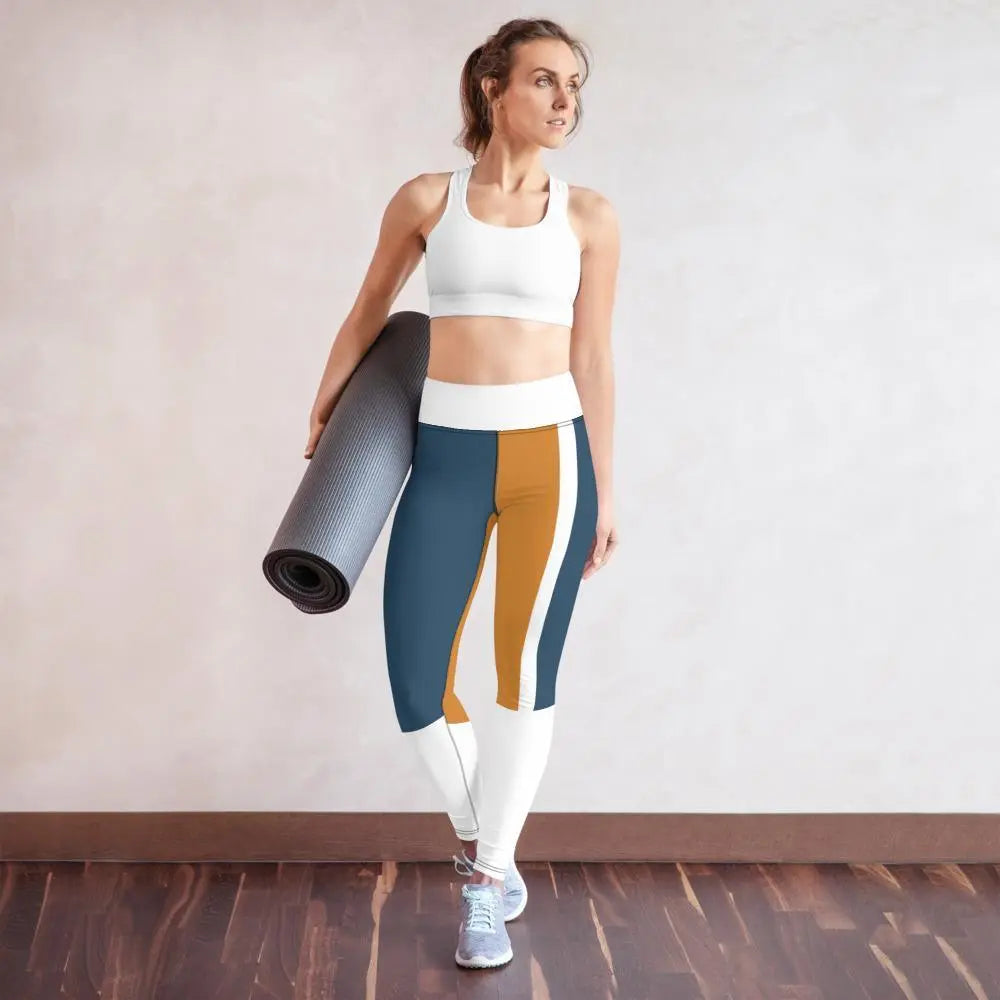 Premium High-Waisted Yoga Leggings for Women - Super Soft & Stretchy Workout Pants in Orange & Blue - Perfect for Yoga, Gym, Running & Lounge Wear