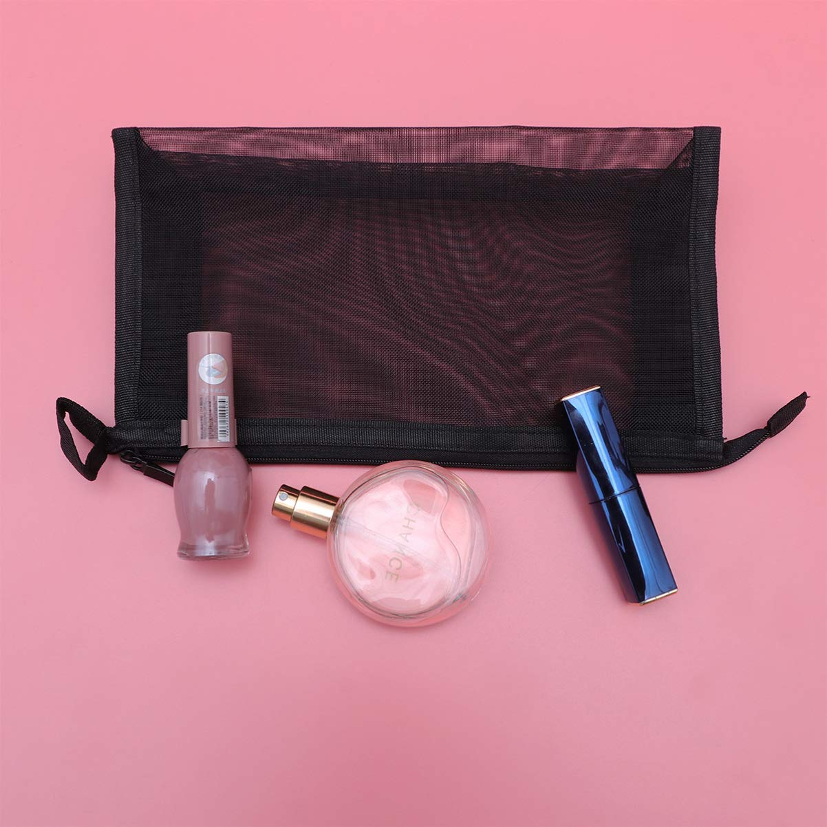 NUOBESTY 2 Pack Clear Mesh Makeup Bags for Travel - Waterproof Cosmetic & Toiletry Organizer - Portable Travel Essentials for Women, Gym, Vacation & Daily Use